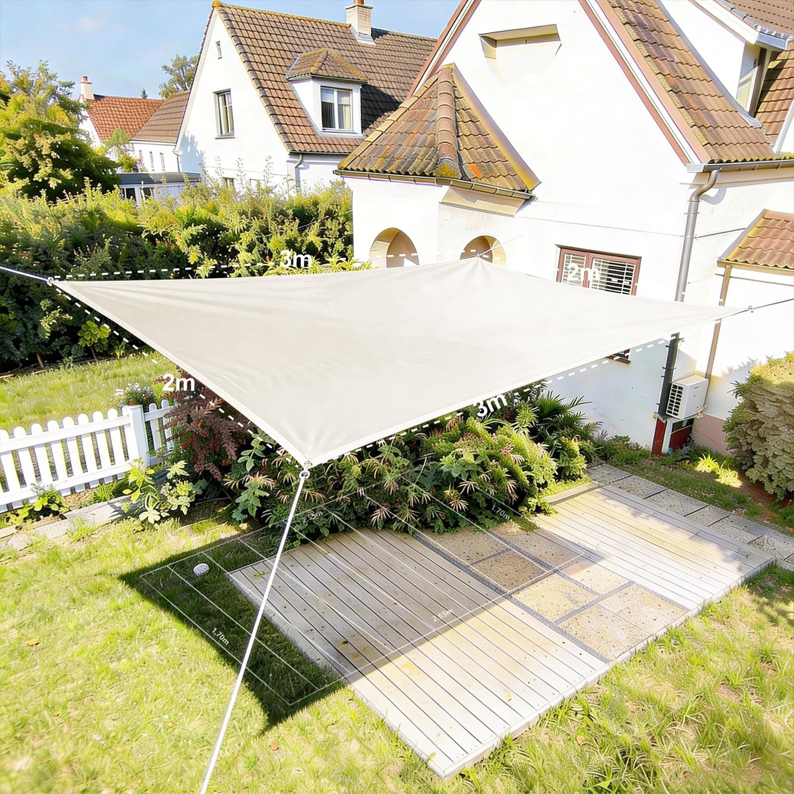 HAIKUS Tenda Vela Ombreggiante Rettangolare 2x3 m Traspirante, Telo Parasole 3x2 m, Tenda da Sole per Esterno, Giardino, Terrazzo, Balcone, Bianca