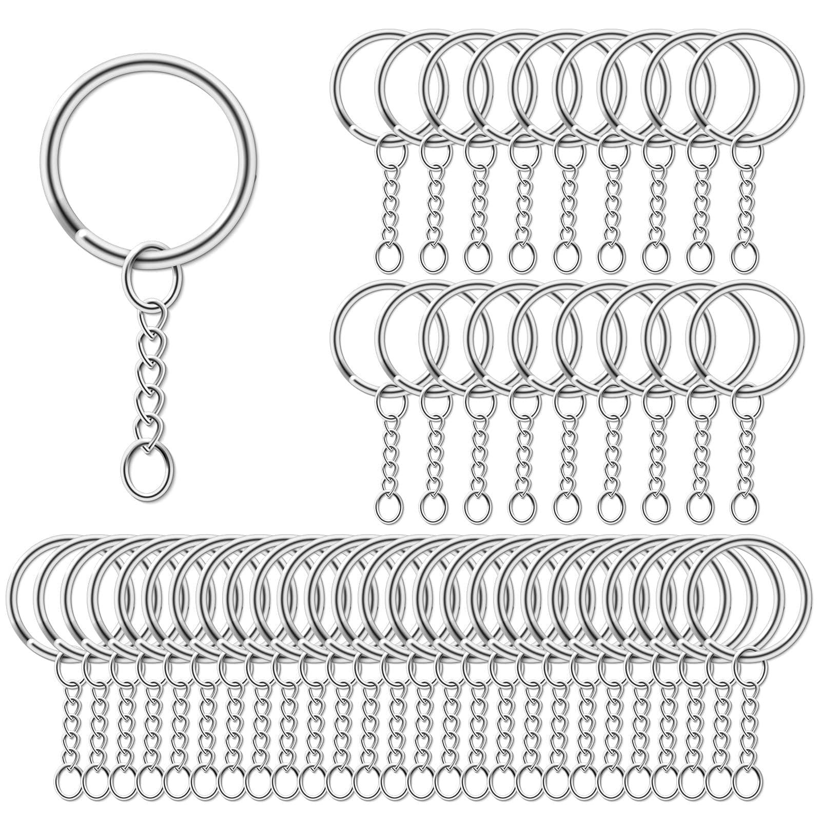 AiQInu 100 Pezzi 25mm Anelli Portachiavi con Catena, Anelli per Portachiavi con Catenella Split, Portachiavi Fai da Te per Porta Chiavi Mestieri Lavori di Bricolage - Argento