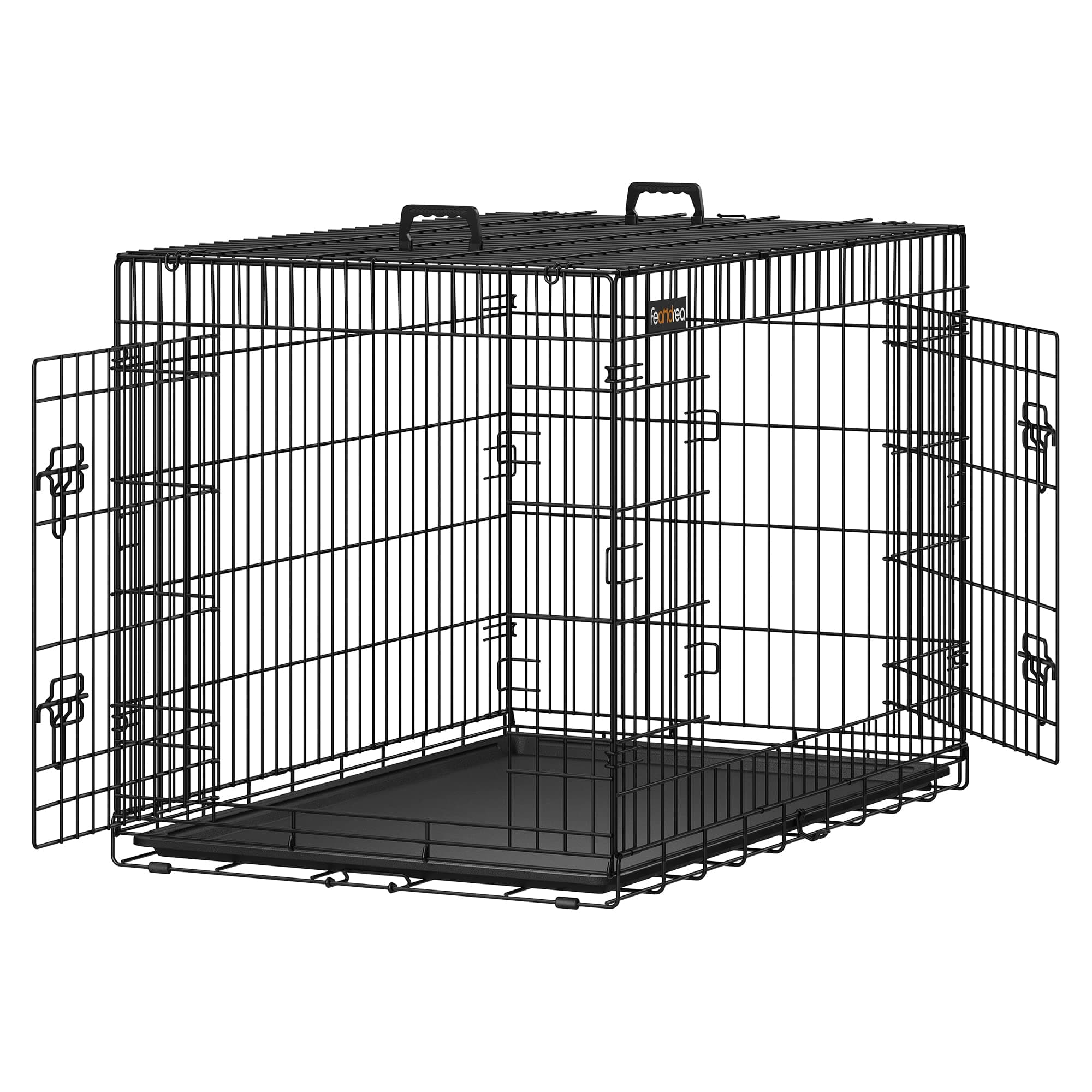 Feandrea Gabbia per Cani Pieghevole, con 2 Porte, Vassoio Rimovibile, 107 x 70 x 77,5 cm, XL, Nero PPD42H