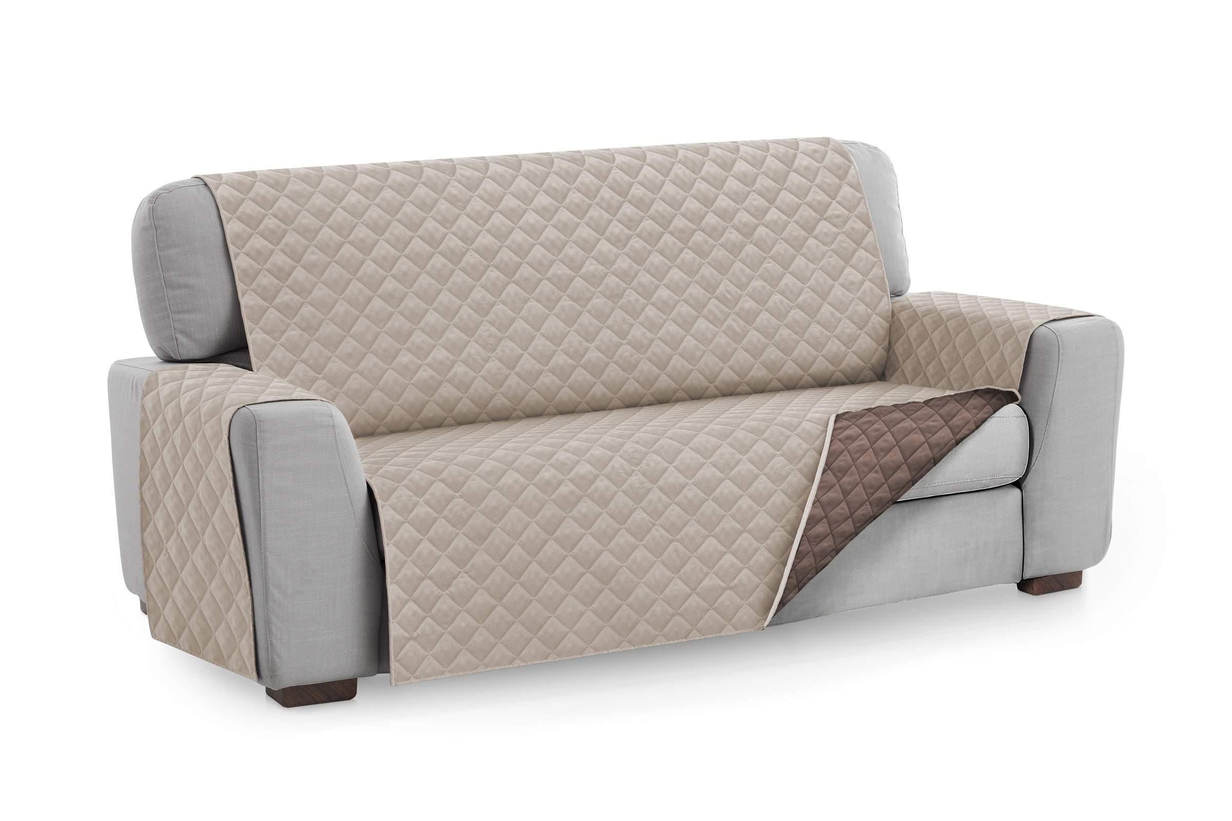 Textilhome Funda Cubre Sofá Malu, Sofas de 3 Plazas(160 cm), Protector Acolchado Reversible Universal, Ideal para Mascotas, Resistente a Arañazos y Pelos, Color Beige