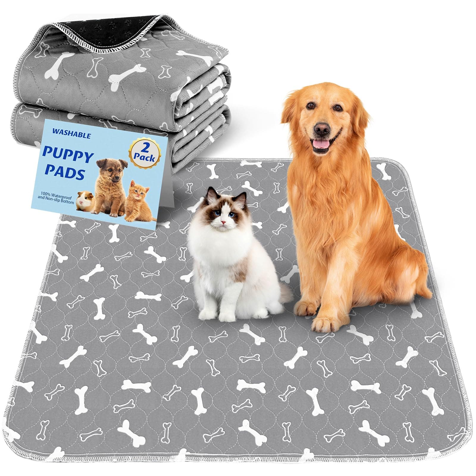 Baodan Traverse Cani, 2 pezzi Traversine Lavabili per Cani 90x120 cm, Riutilizzabili Assorbenti Rapidi Tappetini Cane Puppy Pads per Cane, Gatti, Porcellini d'India