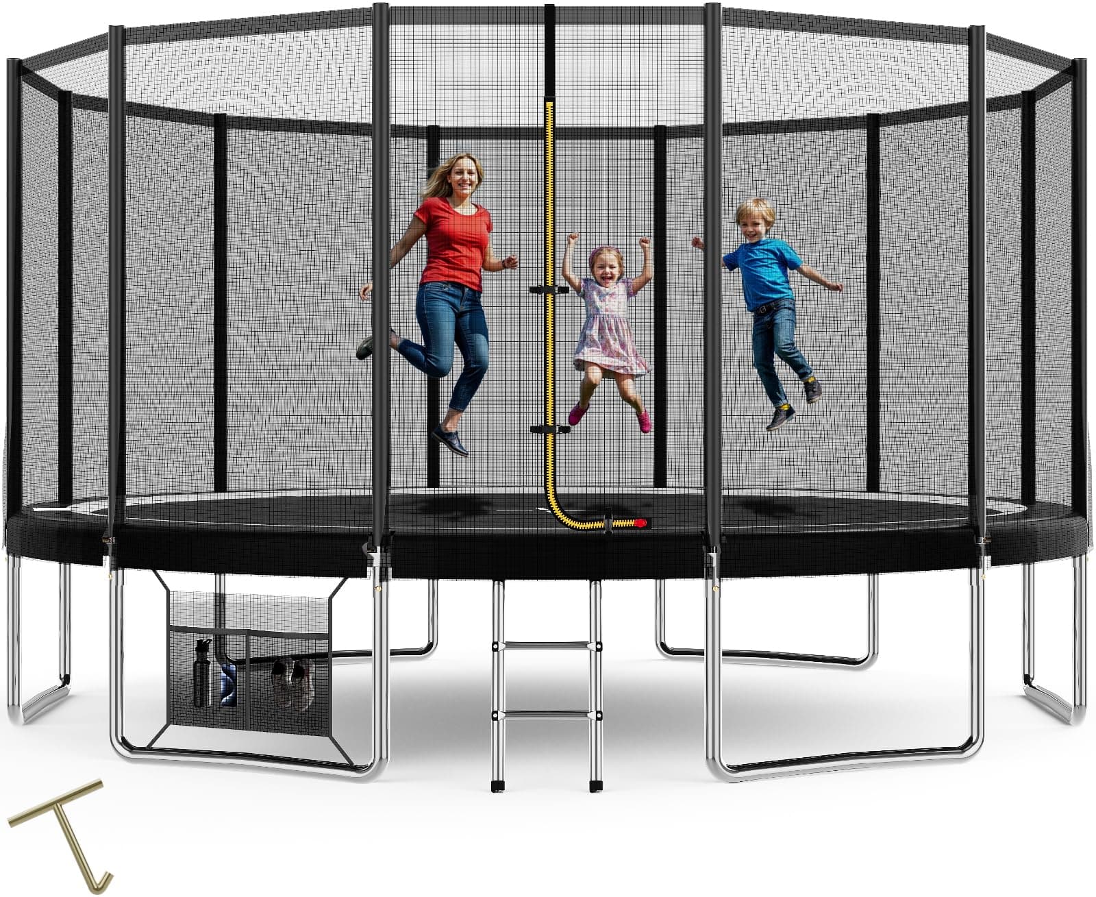 Devoko Cama Elástica Exterior para Niños Ø 183/228/305/366/427 cm, Trampolines para Niños con Malla de Zapatos, Escalera, Red de Seguridad, Capacidad de Carga 50-150 kg