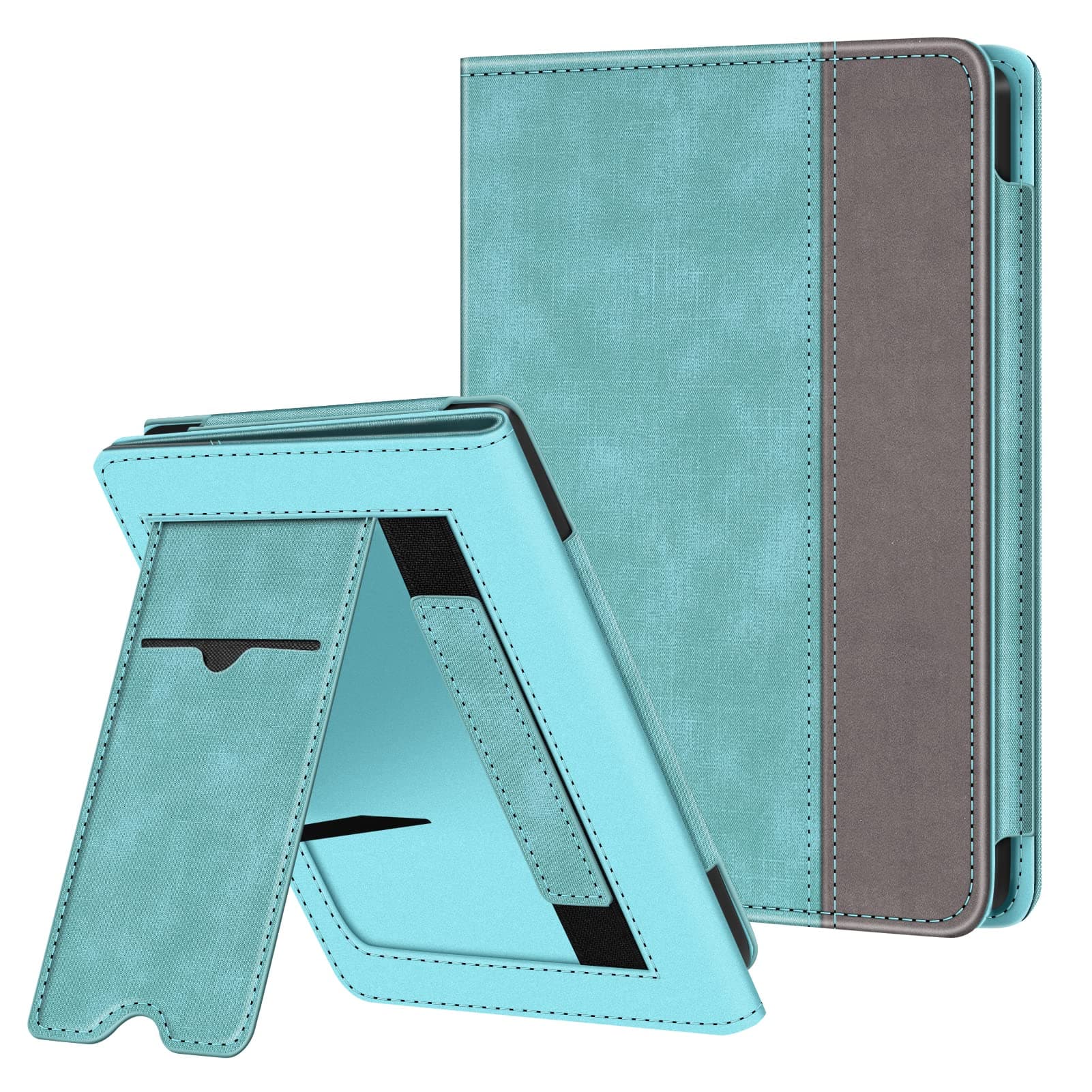 Fintie Hülle für Tolino Shine Color/Shine 5(2024)/Shine 4(2022) & Kobo Clara Colour/Clara BW(2024)/Clara 2E(2022) - Kickstand Hülle mit Kartenfach Handschlaufe und Auto Sleep/Wake, Jeansoptik Türkis