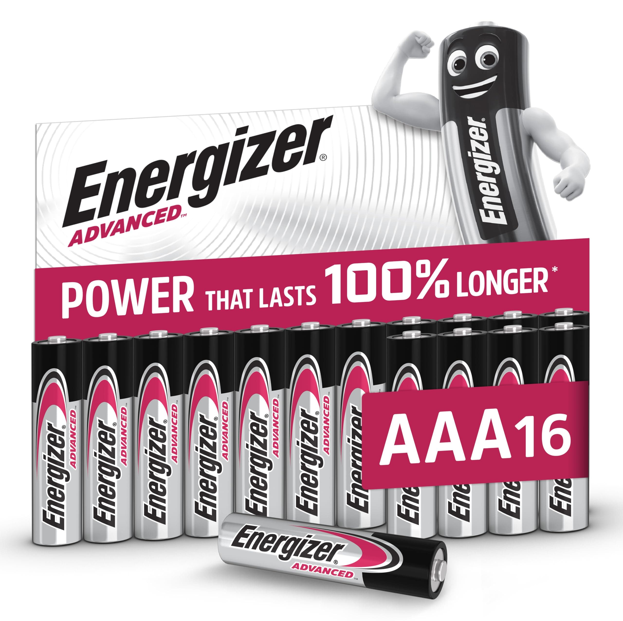 Energizer Advanced - Pilas AAA (Paquete de 16) - 1,5V Baterías Alcalinas de Larga Duración - Alta Potencia - Made in EU - Embalaje 100% reciclable - 10 años de Vida útil [Exclusivo en Amazon]