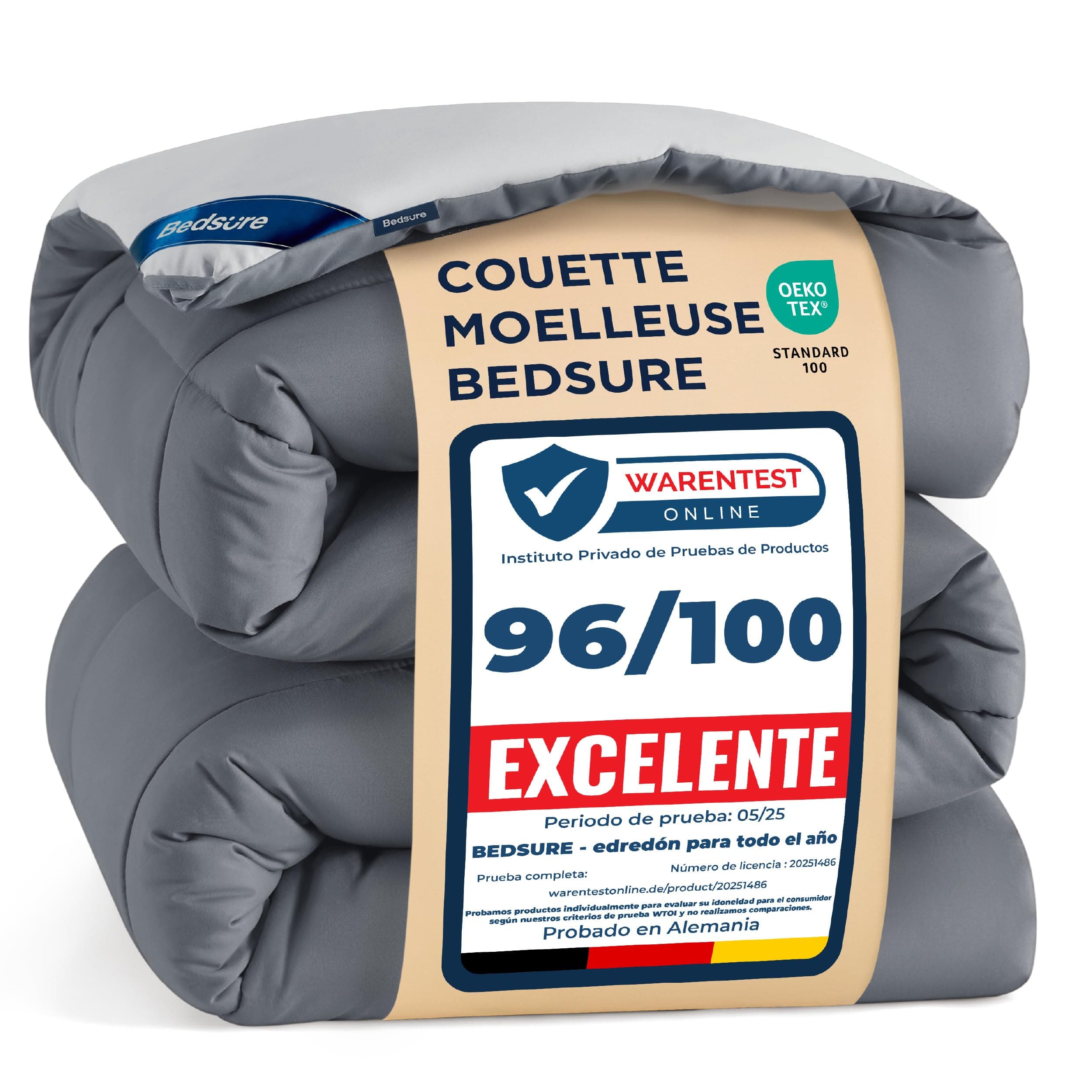Bedsure Couette 200x200 Quatre Saisons Toute l'Année - Couette sans Housse 200x200cm 300g/m² - 4 Saisons Reversible Gris/Gris Clair, Duvet Doux et Chaud pour Allergiques