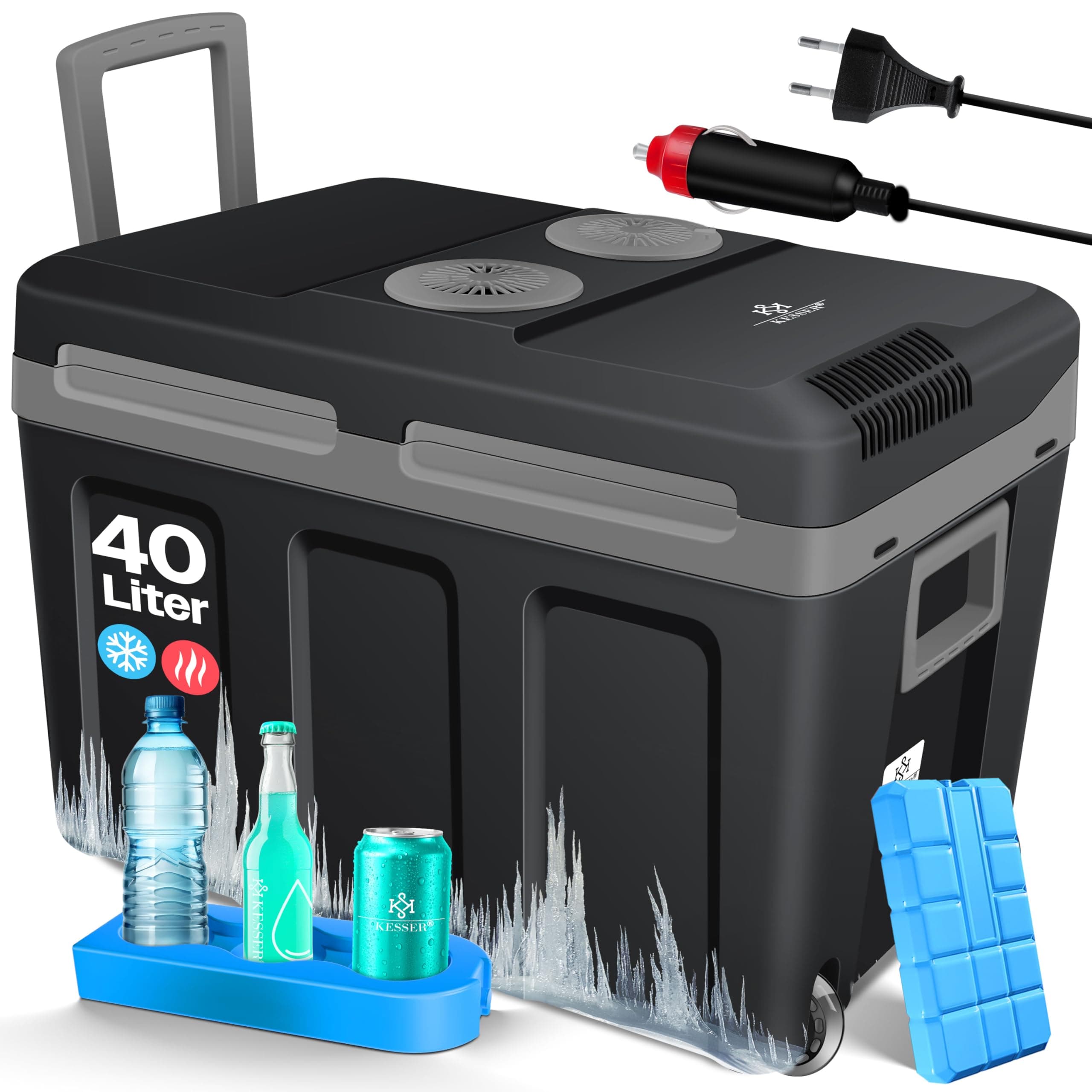 KESSER® Nevera eléctrica portátil 40L con Ruedas | Calienta y enfría | Termoeléctrica | Mini Nevera | 12V y 230V | para Coche, Camping y Enchufe | Modo Eco | Incluye acumuladores de frío