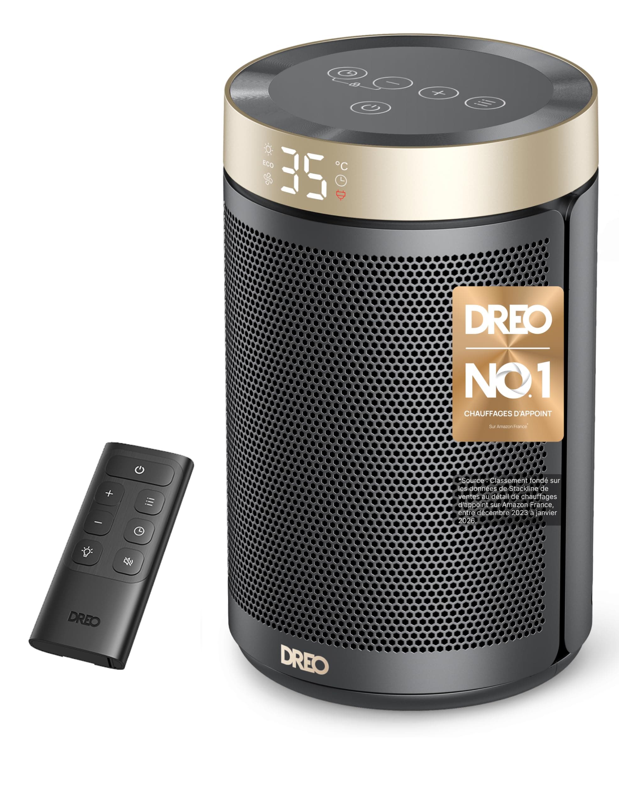 Dreo Chauffage d'appoint, Chauffage Electrique Soufflant Economique avec Thermostat, Minuterie 1-12H, Mode Éco, Chauffage Céramique PTC Rapide de 1500 W en toute sécurité, Chauffage 316