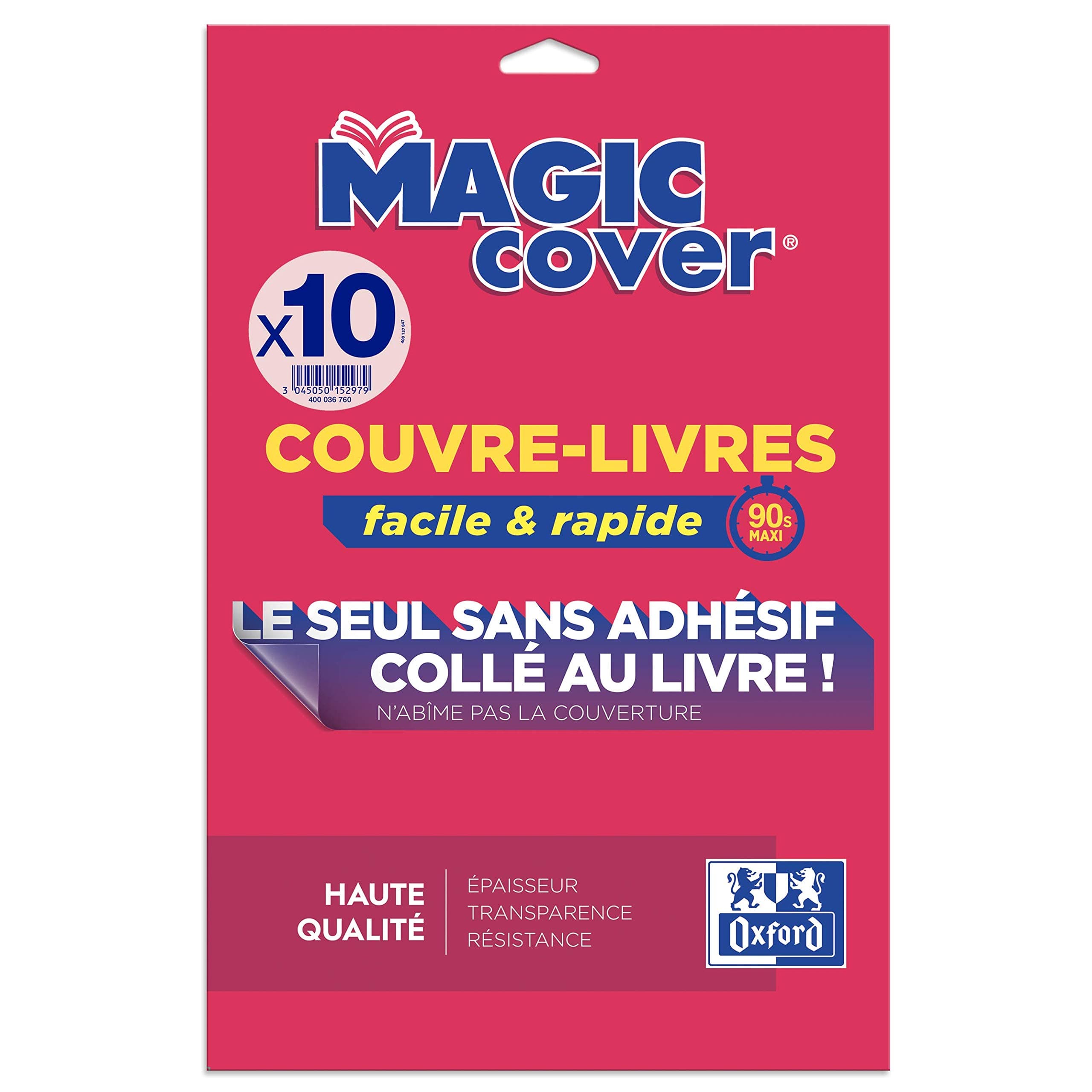 Oxford 10 Feuilles Couvre‐Livres Magic Cover A4 PP 7.5/100e Lisse Incolore