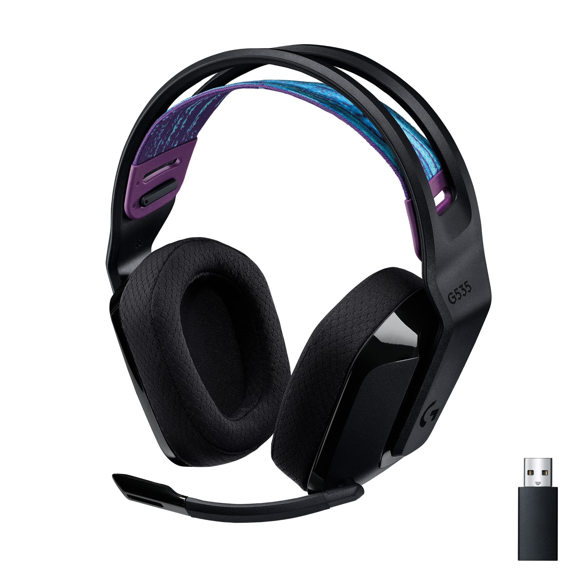 Logitech G535 Lightspeed Auriculares inalámbricos para Gaming con micrófono - Auriculares supraaurales Ligeros, micrófono volteable para silenciar, estéreo, PC, PS4, PS5, Recargables por USB - Negro