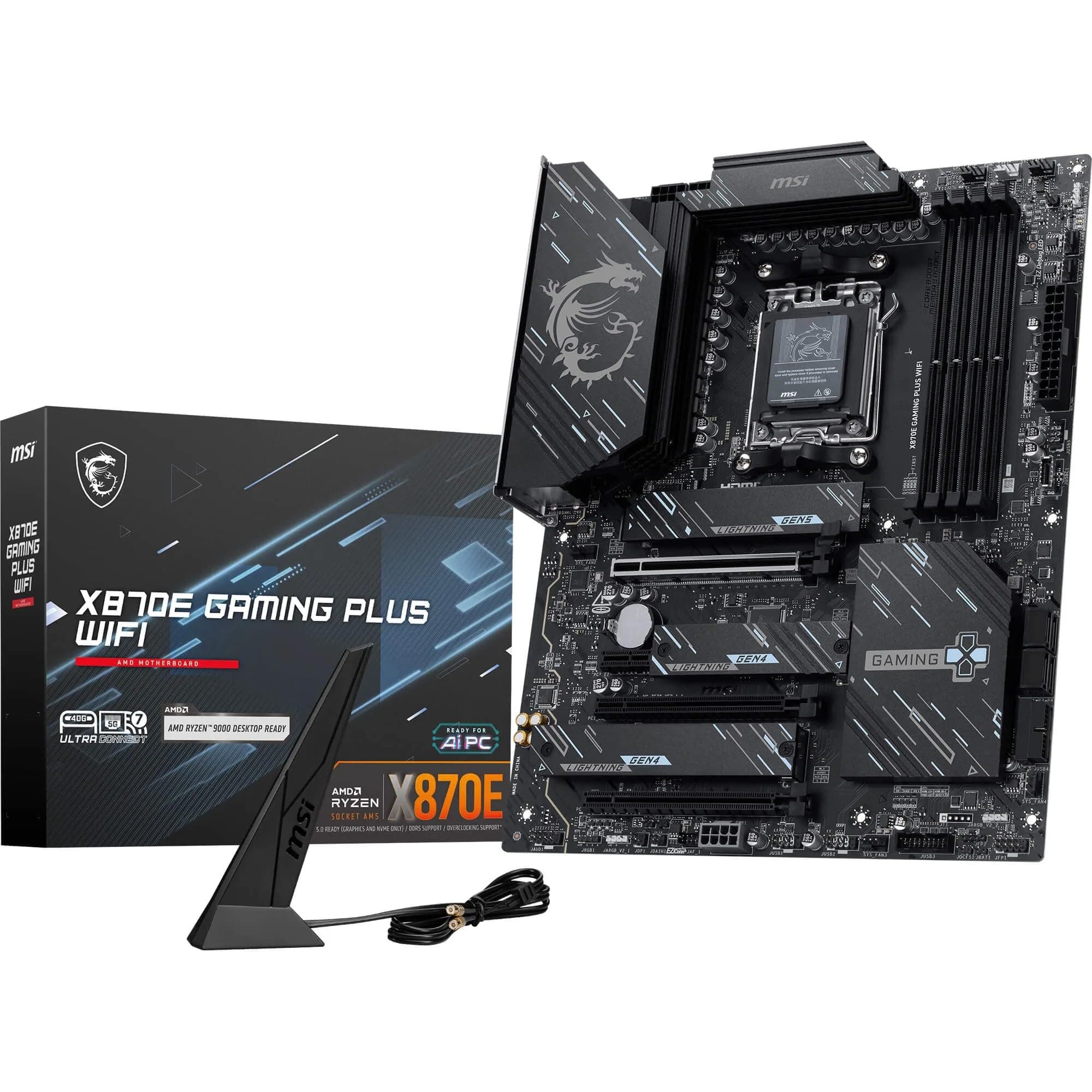 MSI X870E Gaming Plus WiFi Carte mère ATX - pour processeurs AMD Ryzen 9000/8000 / 7000, AM5 - VRM SPS 60A, DDR5 Memory Boost (8200+ MT/s OC), PCIe 5.0 x16 & 4.0 x16, M.2 Gen5, Wi-FI 7, 5G LAN