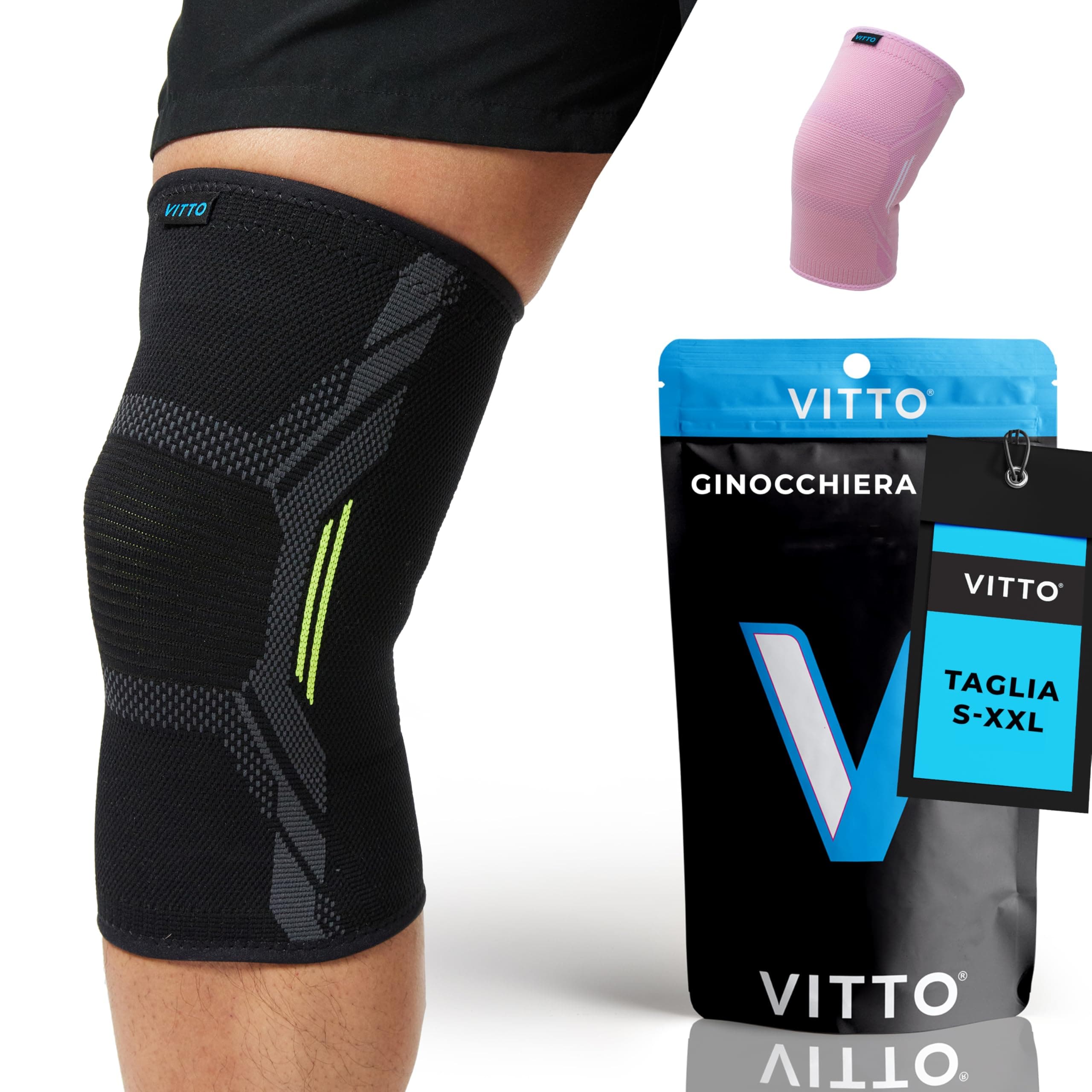VITTO Ginocchiera Ortopedica - Tutore Ginocchio Legamenti Menisco - Sportiva per Sollevamento Pesi e Corsa per Uomo e Donne, per Artrite (M - Nero Singolo)
