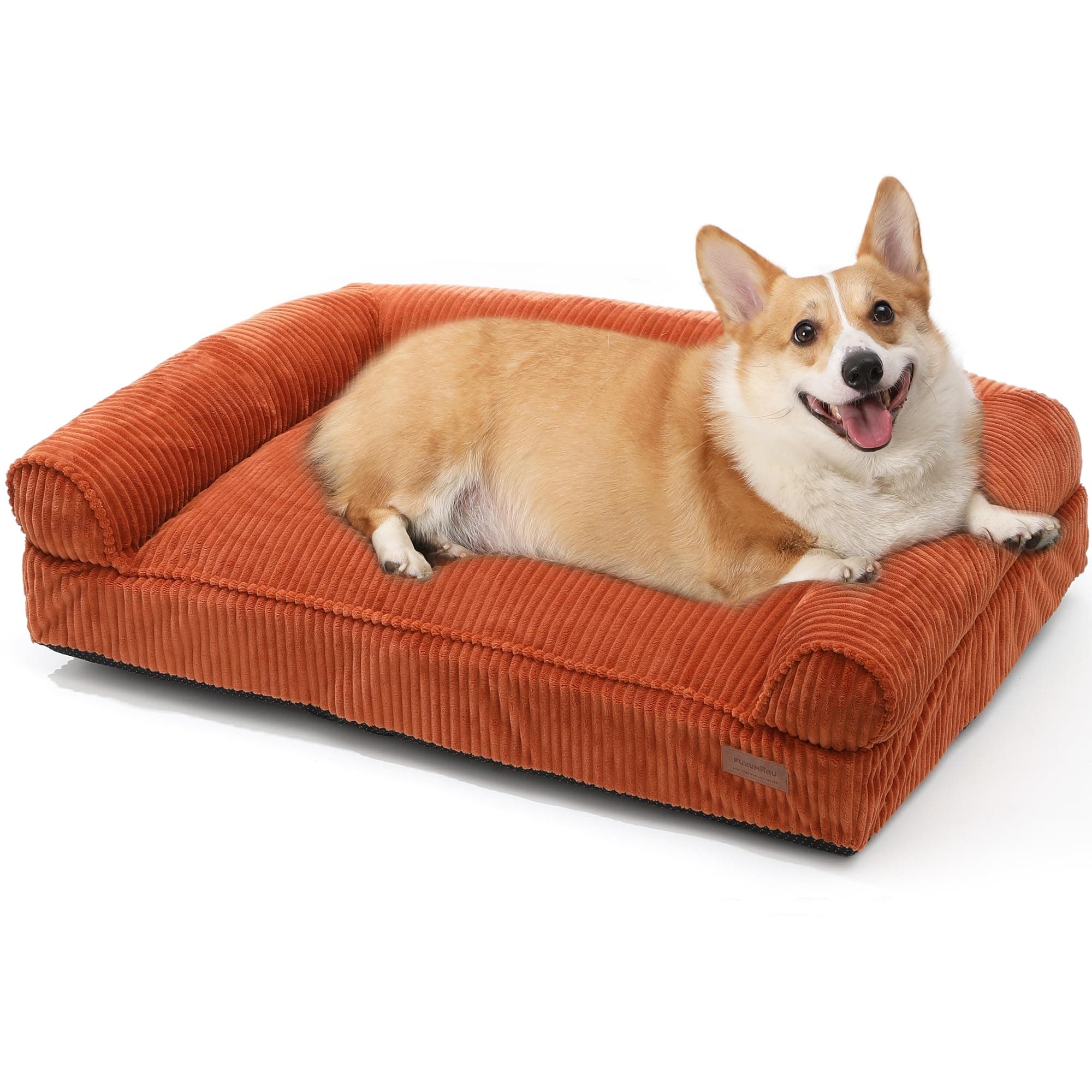 FUKUMARU Panier Chiens Chats, Coussin Chien Dehoussable et Lavable, Lit pour Chien Grande Taille, Canapé Antidérapant pour Chiens et Chat 93 cm, Orange