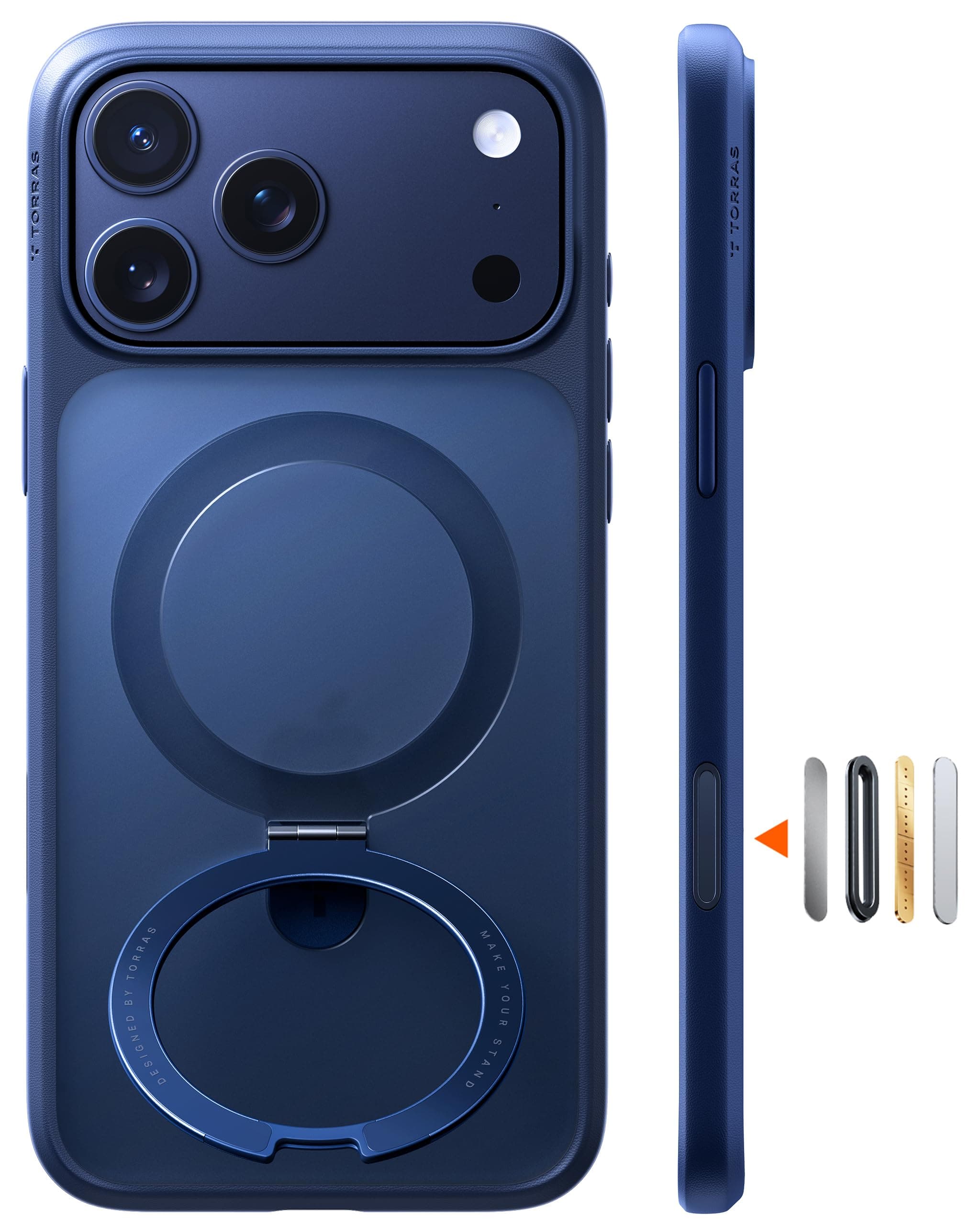 TORRAS Ostand Q1 für iPhone 17 Pro Max Hülle [Kompatibel mit MagSafe][Integrierter Ständer][Militärischer Fallschutz] Kamera-Tastenschutz Kratzfeste Matt Handyhülle für iPhone 17 ProMax Case, Tiefblau