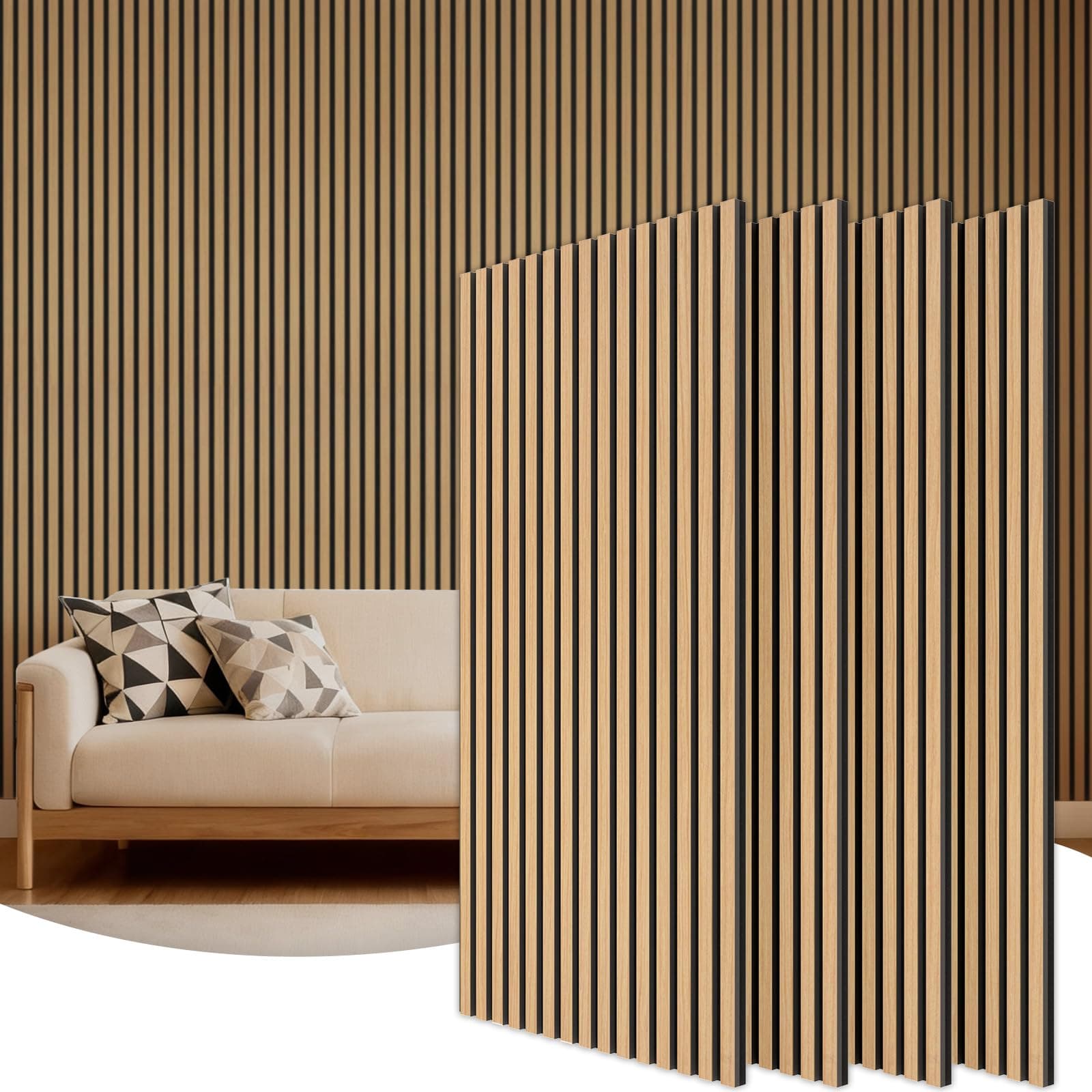 TONOR Set di 4 Pannelli Fonoassorbenti in Legno Impiallacciato, 120 x 60 x 1 cm, Pannelli Acustici da Fissare alla Parete, Schiuma Decorativa 3D per Soggiorno, Ufficio, Bancone a Isola, Teak