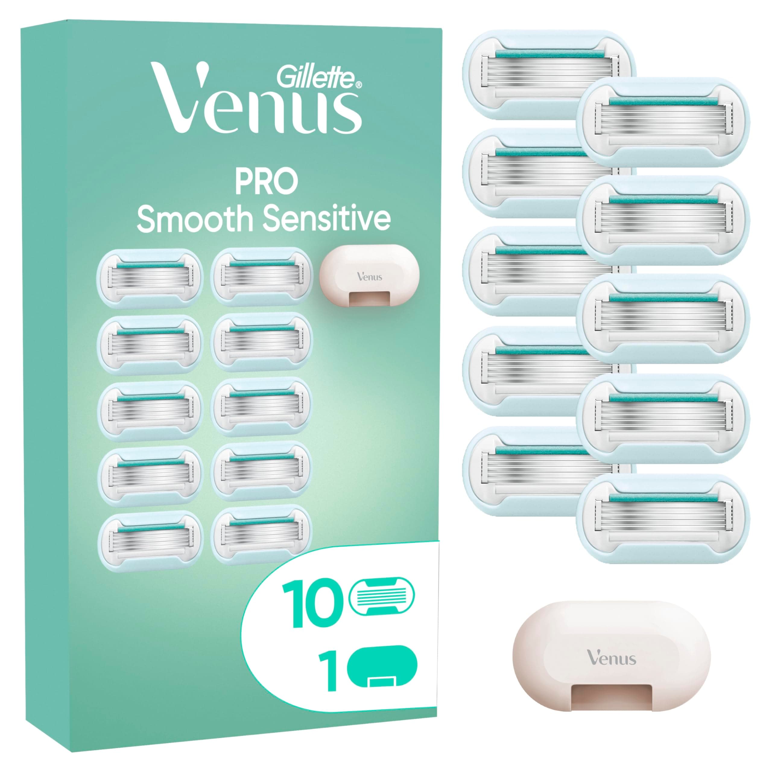 Gillette Venus Pro Smooth Sensitive Lamette Di Ricambio Per Rasoio Donna Per Pelli Sensibili, Confezione Da 10 Lamette Di Ricambio A 5 Lame, Copertura Da Viaggio Pezzi