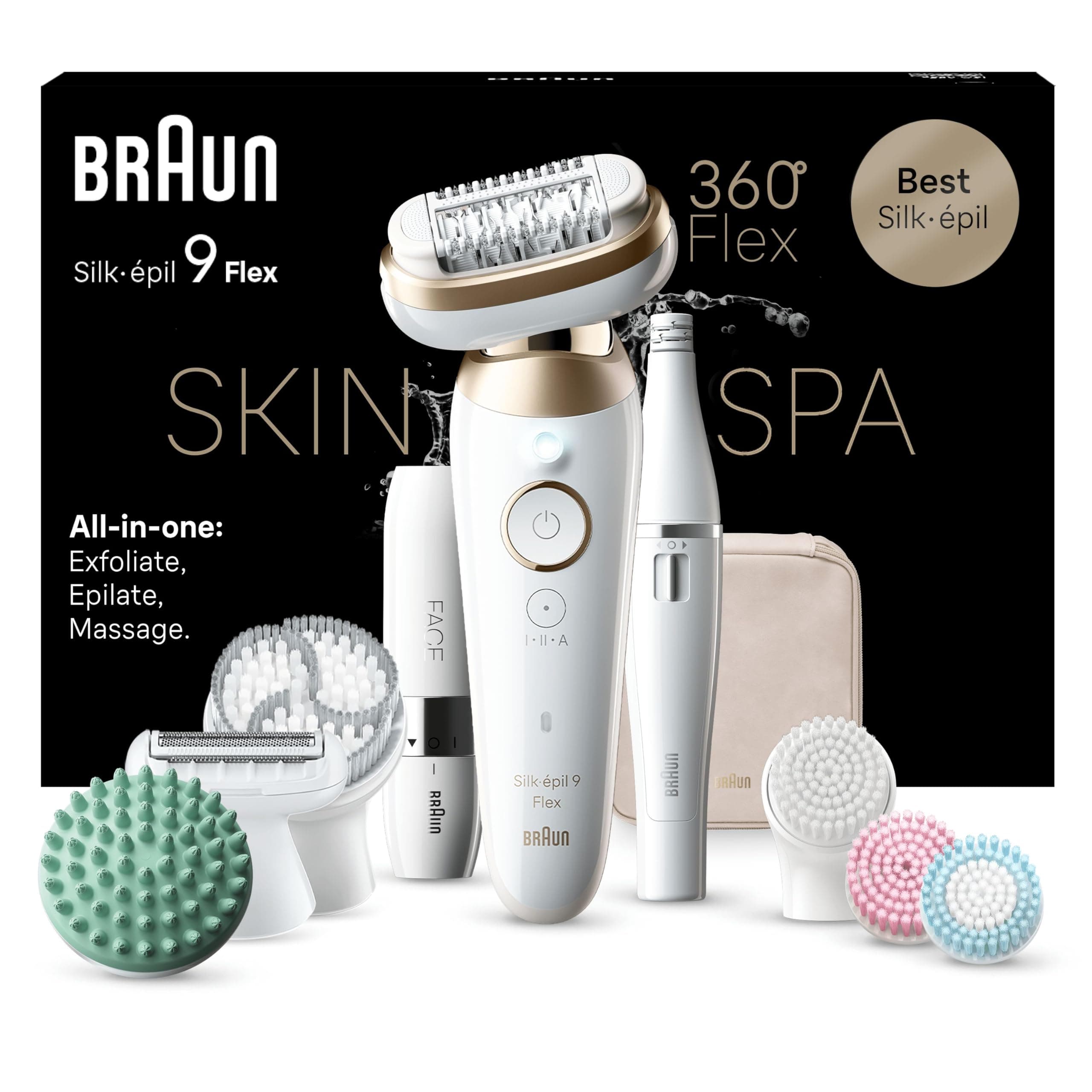 Braun Silk Epil 9 Flex SkinSpa Epilatore Elettrico Donna Con Testina Flessibile a 360° Per Una Epilazione Semplice, Wet & Dry, Pelle Liscia a Lungo, Idea Regalo, 9-681 3D, Bianco/Oro
