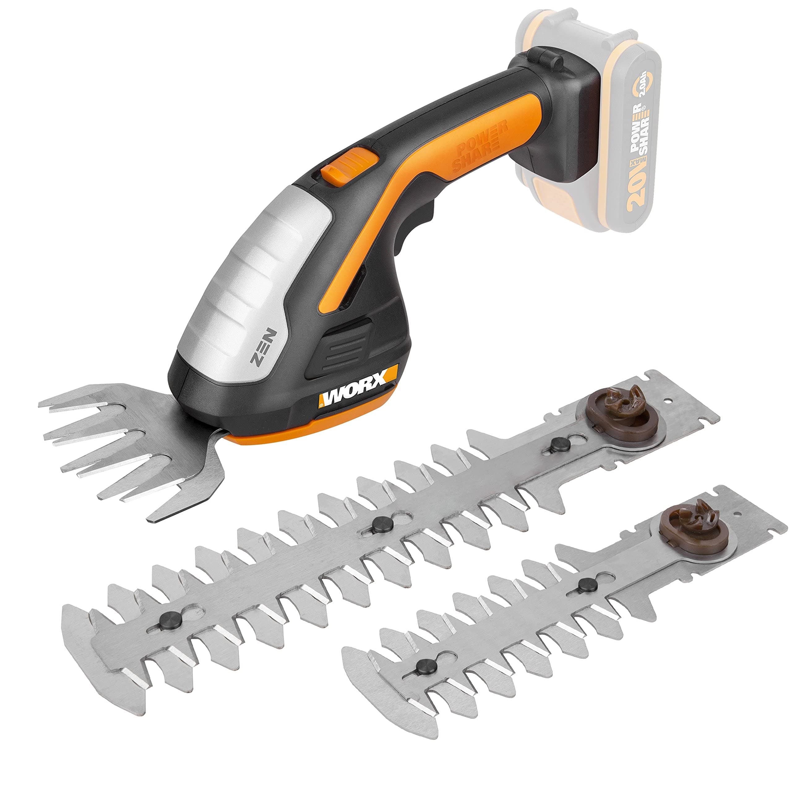 WORX Set Sculpte-Haies et Taille-Herbes sans Fil 20V WG801E.9, Taille-Haies 3 en 1, Set de 3 Lames avec malette de Transport, livré sans Batterie ni Chargeur