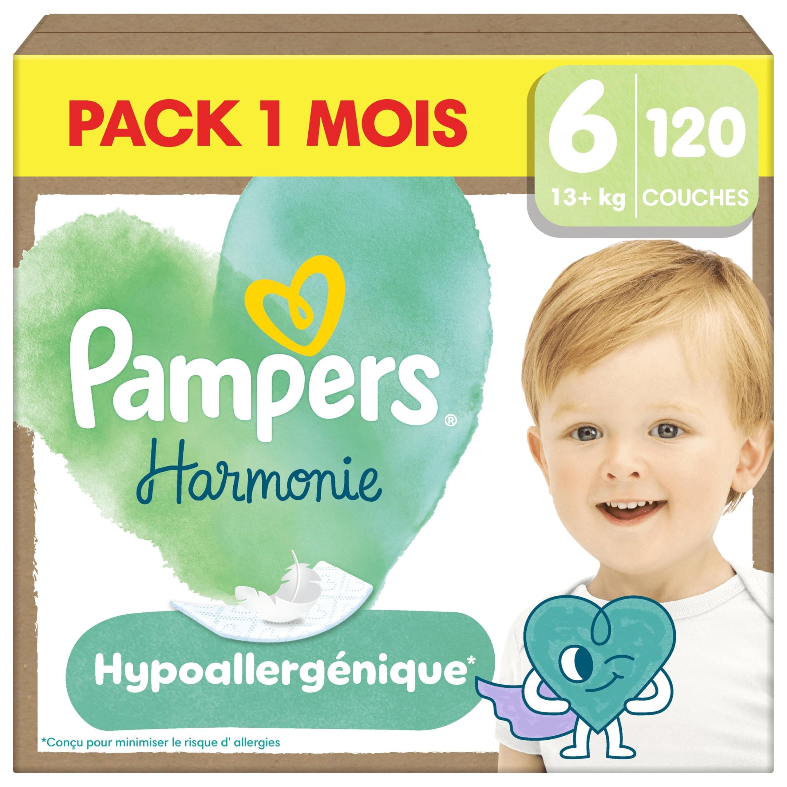 Pampers Harmonie Couches Édition Limitée, Taille 6, 120 Couches, 13kg+, Conçues Pour Les Peaux Les Plus Sensibles, Pack 1 Mois