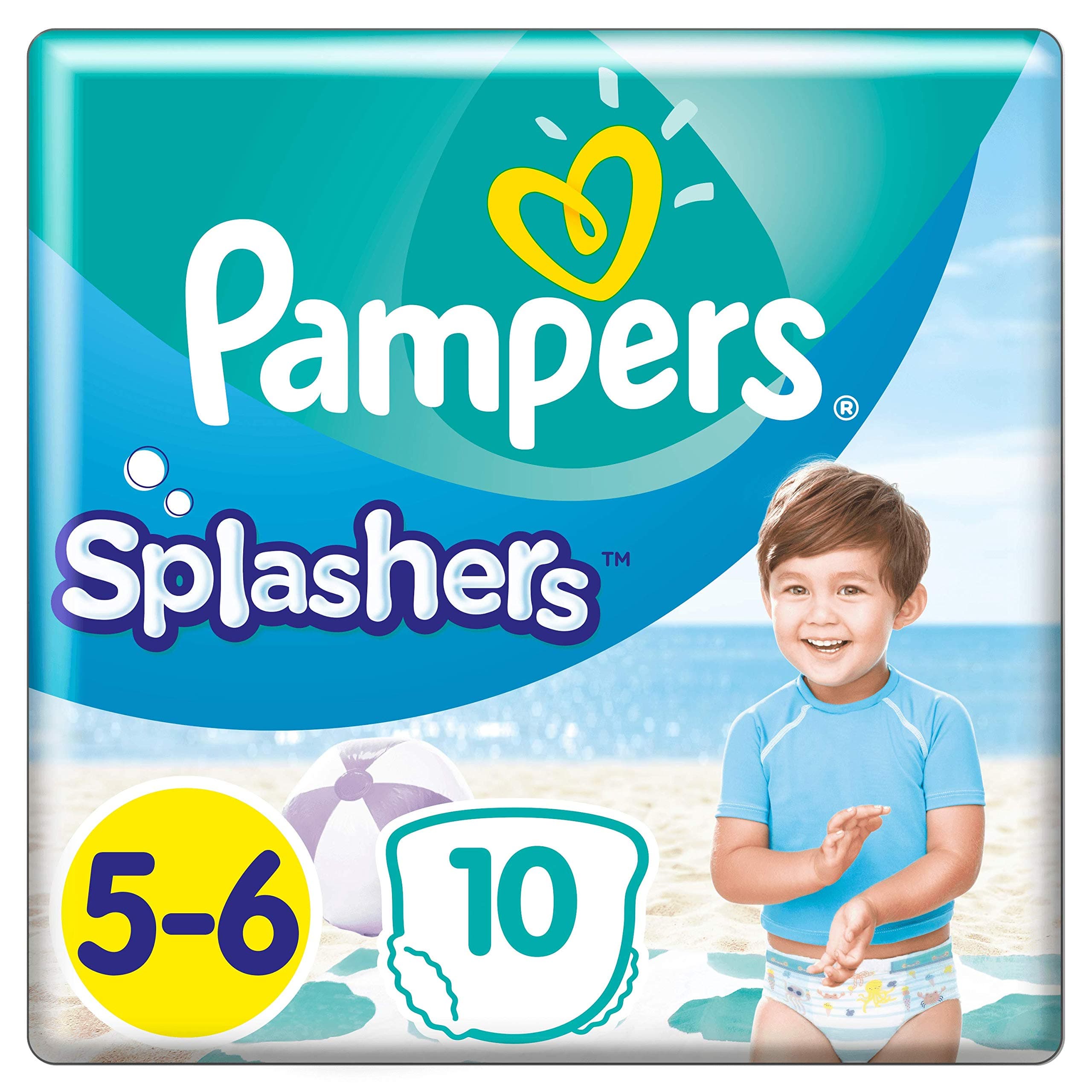 Pampers Windeln Größe 5-6, Splashers Baby Shark Limited Edition, 10 Stück, Einweg-Schwimmwindeln, für sicheren Schutz im Wasser