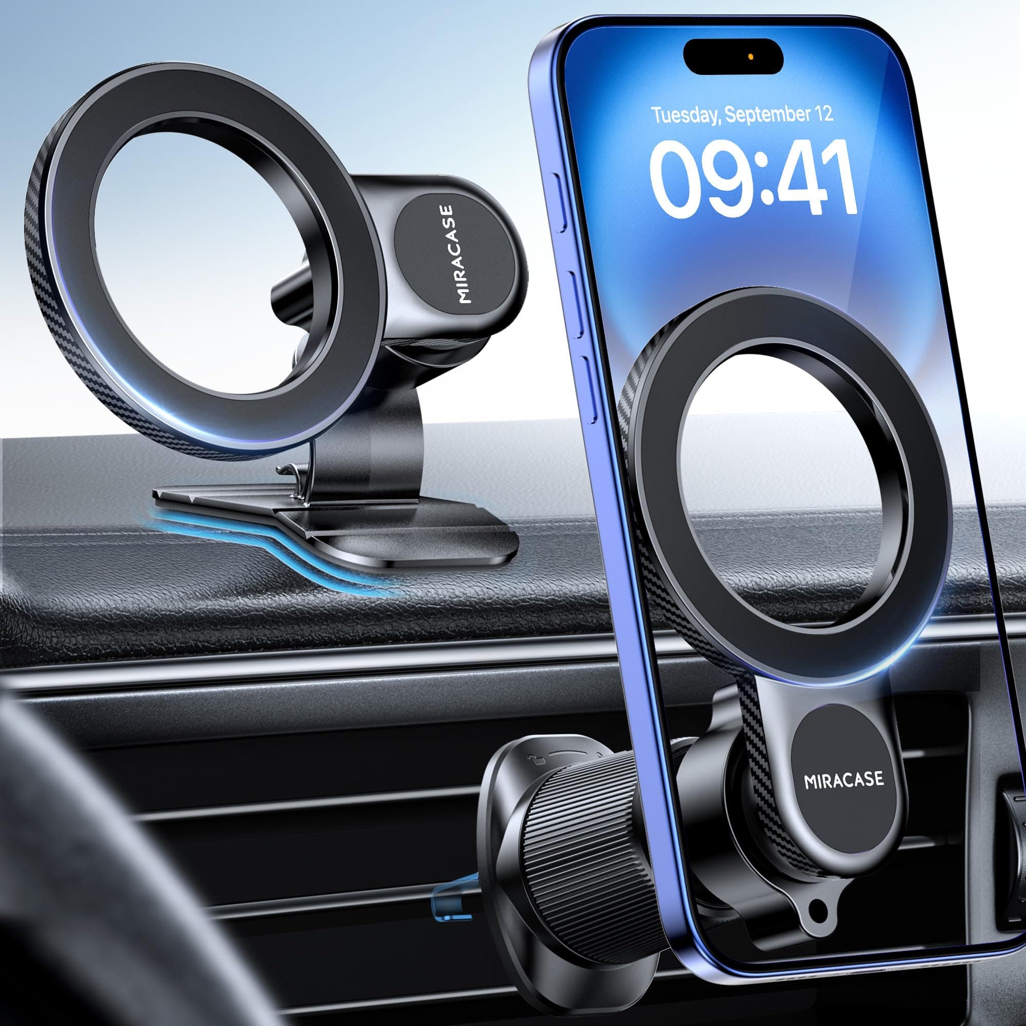 Miracase Porta Cellulare Auto con MagSafe【Potente Magnetico】Supproto Telefono Auto Magnetico【Gancio in Metallo】Porta Telefono Auto per Il Cruscotto & Presa d'Aria di Auto Compatibile con Smartphones