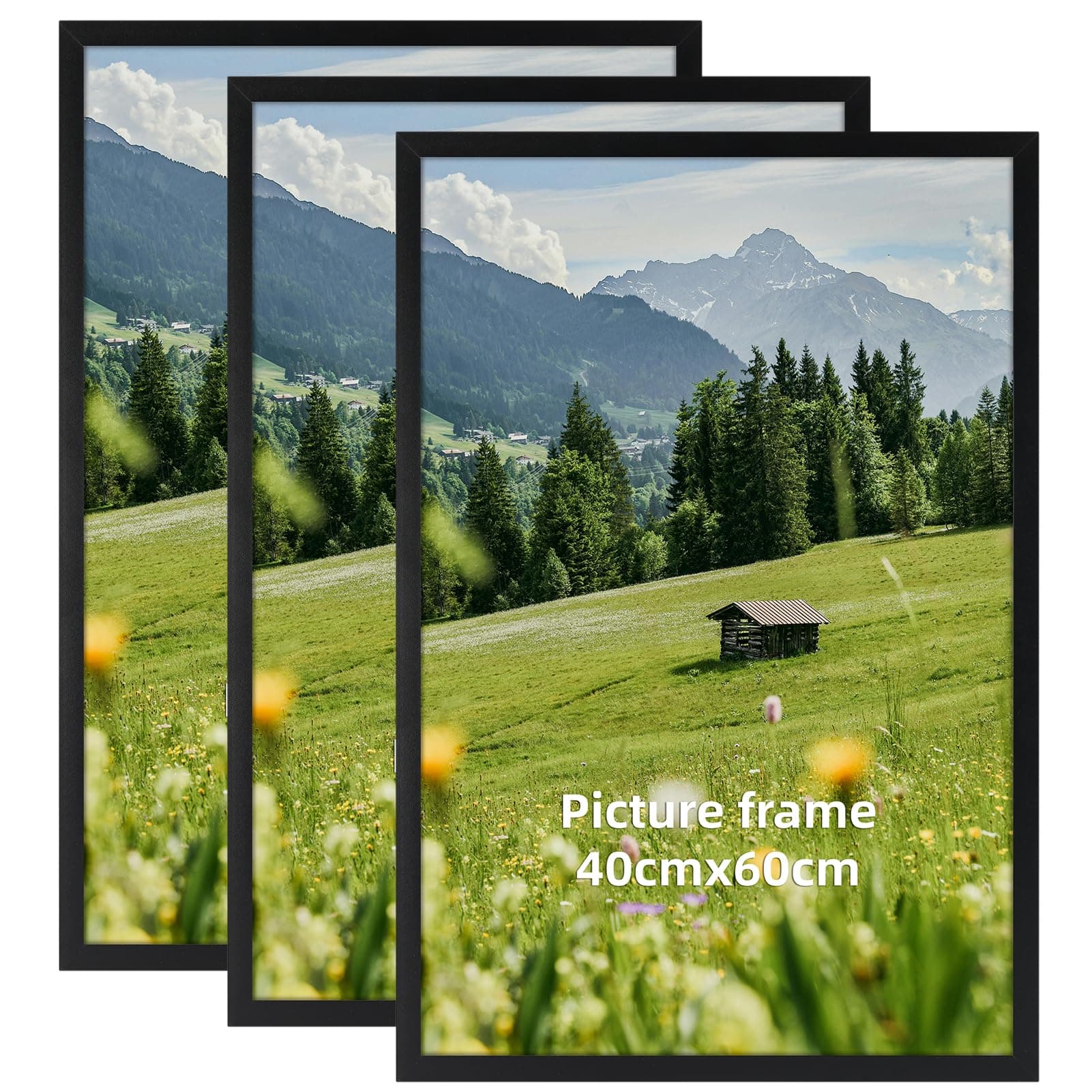 Hoikwo Lot de 3 Cadre 40x60 cm Noir, Cadre 60x40 cm en Aluminium, Pour, Poster, Photos, Puzzles, Suspension Horizontale ou Verticale