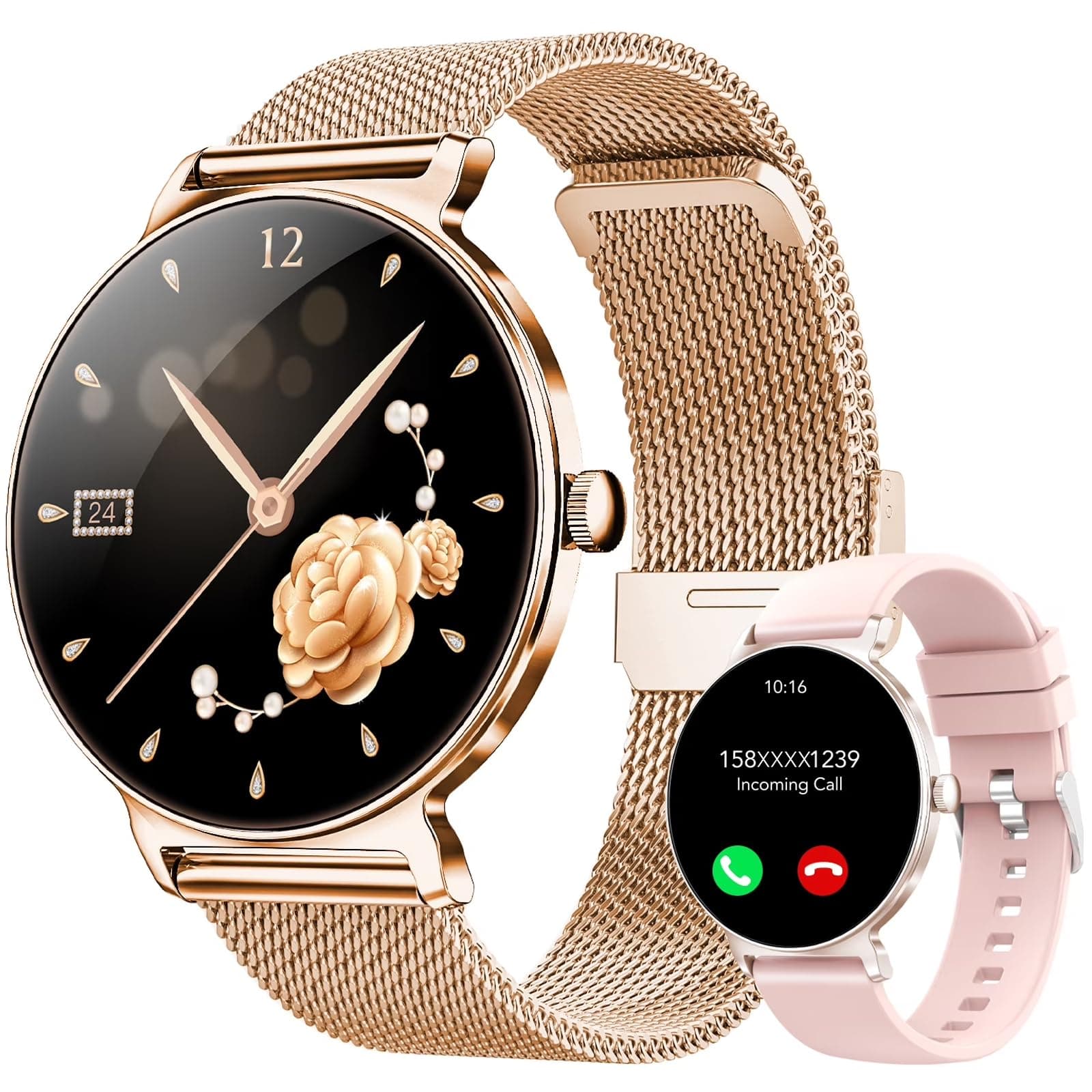 taopodo Reloj Inteligente Mujer, 1.27" Smartwatch Mujer con Llamadas, Monitor de Sueño, Función Femenina, 120+ Modos Deportivos, Podómetro, 24H Pulsómetro, SpO2, IP68, para Android/iPhone