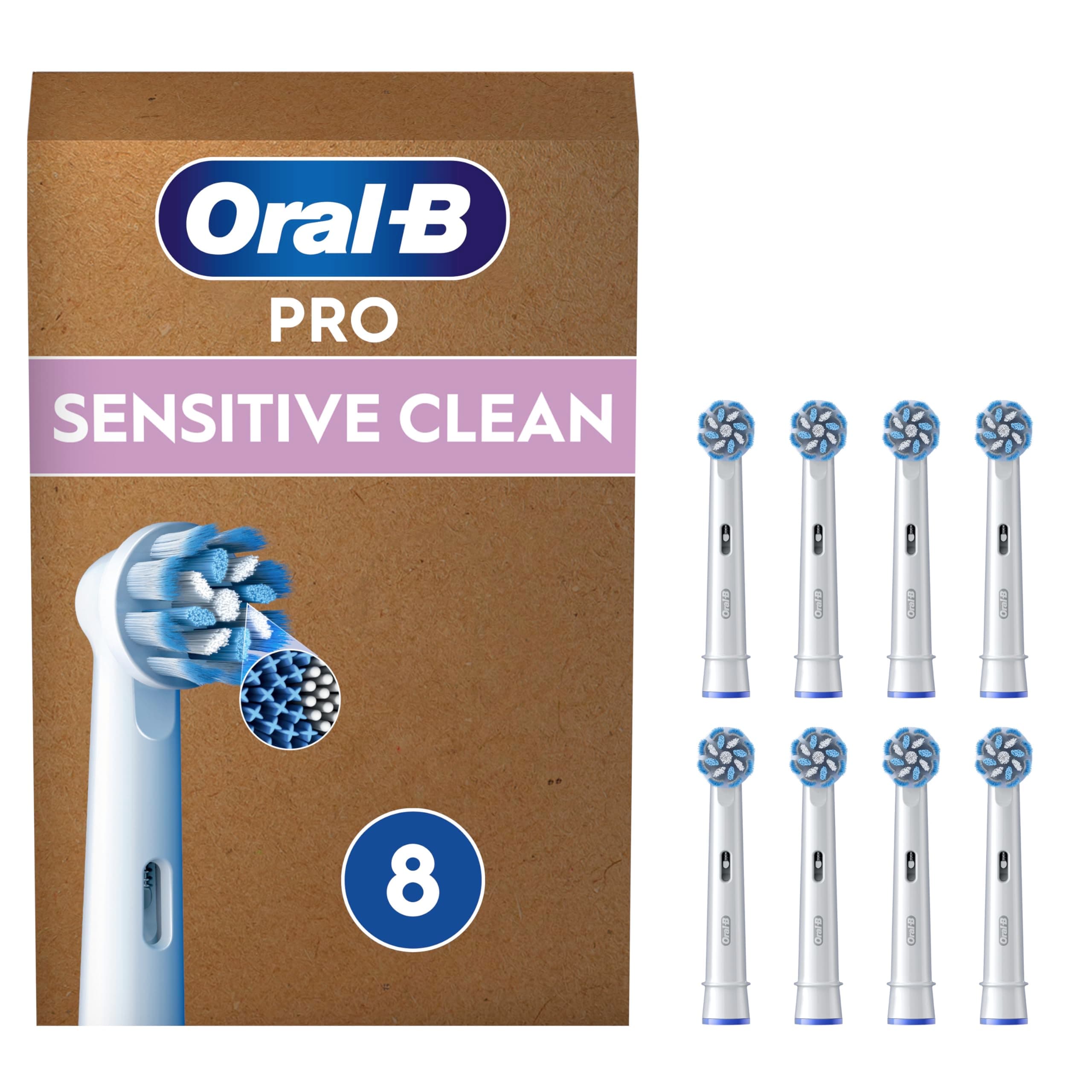 Oral-B Lot De 8 Brossettes De Rechange PRO Sensitive Clean, AUTHENTIQUES, Blanches, Brins Ultra Doux Pour Les Gencives Plus Saines, Embouts Pour Brosses A Dents Electriques Oral B Pro