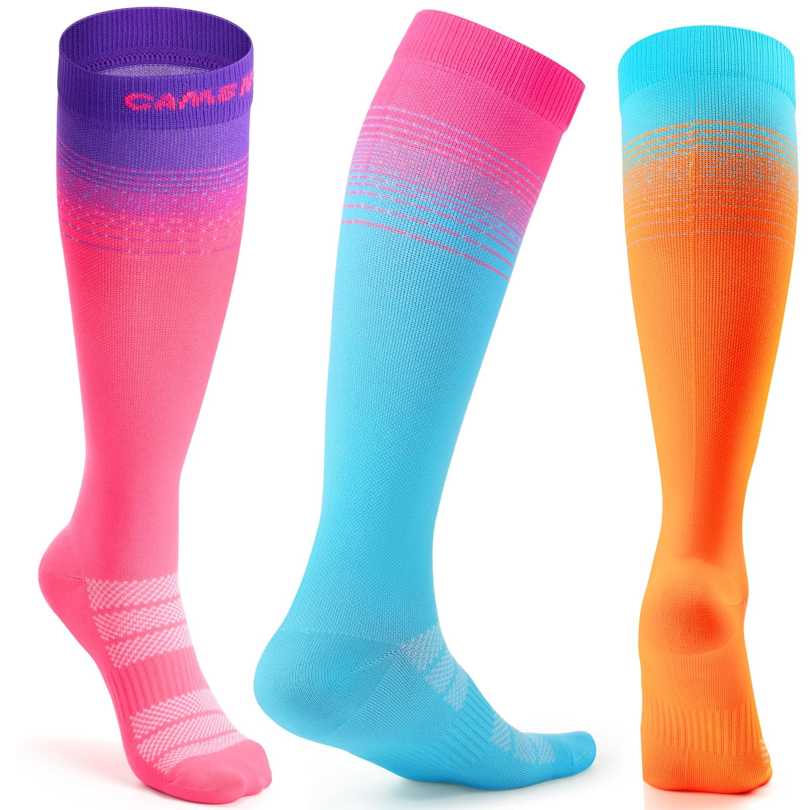 CAMBIVO Calze Compressione Graduata Donna Uomo 3Paia, Gambaletti Compressione 15-20 mmHg, Traspiranti Calzini Lunghe Elastiche per Yoga, Ciclismo, Sportive, Viaggi, Moda, Vene Varicose e Recupero