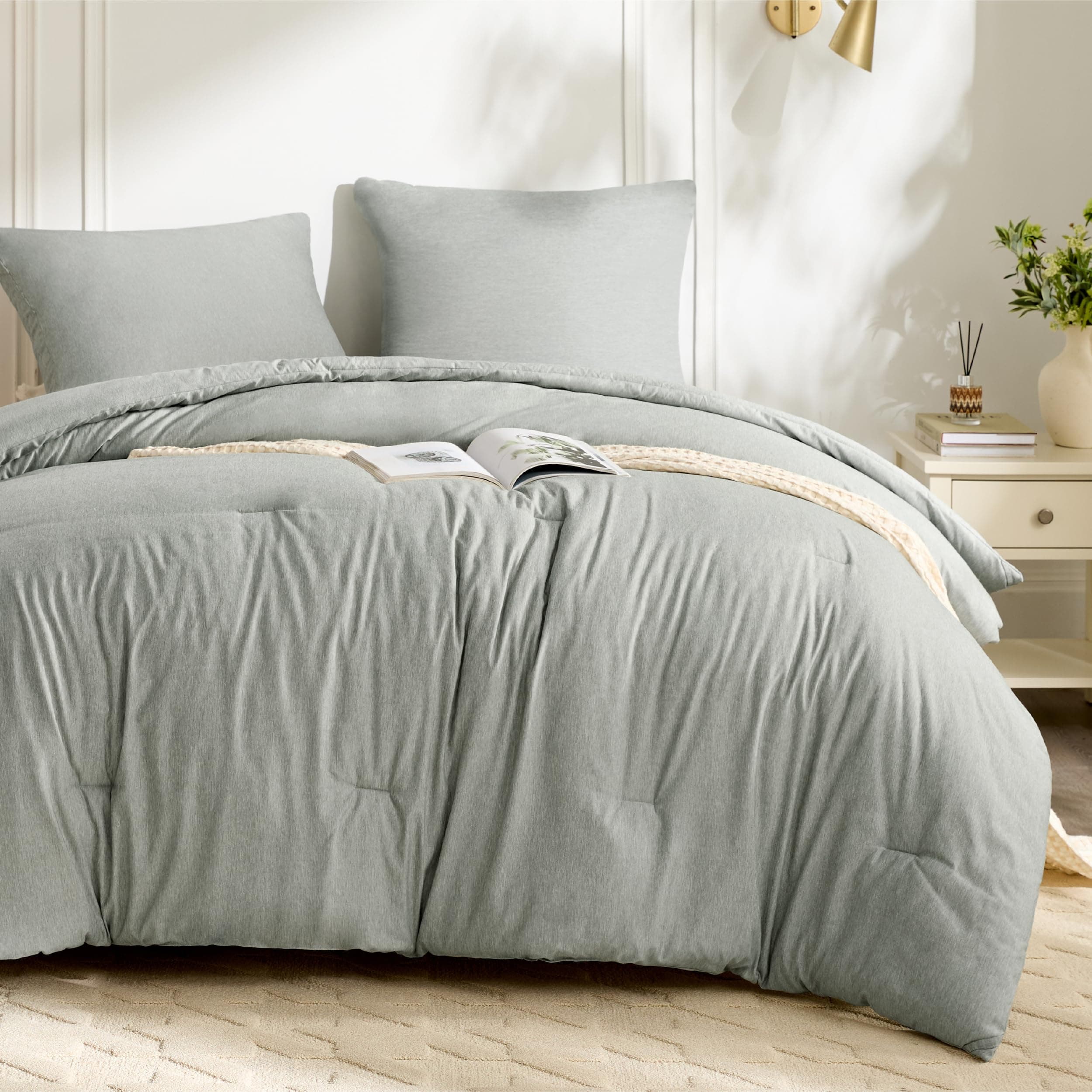 BEDSURE Bettdecke Ohne Bezug 135x200 - Bettdecke 135x200 mit Kissenbezug 80x80 cm - Kationische 2-teilig-Bettdecken-Set für Allergiker 4 Jahreszeiten Duvet，1x Bettdecken, 1x Kissenbezug, Tannengrün