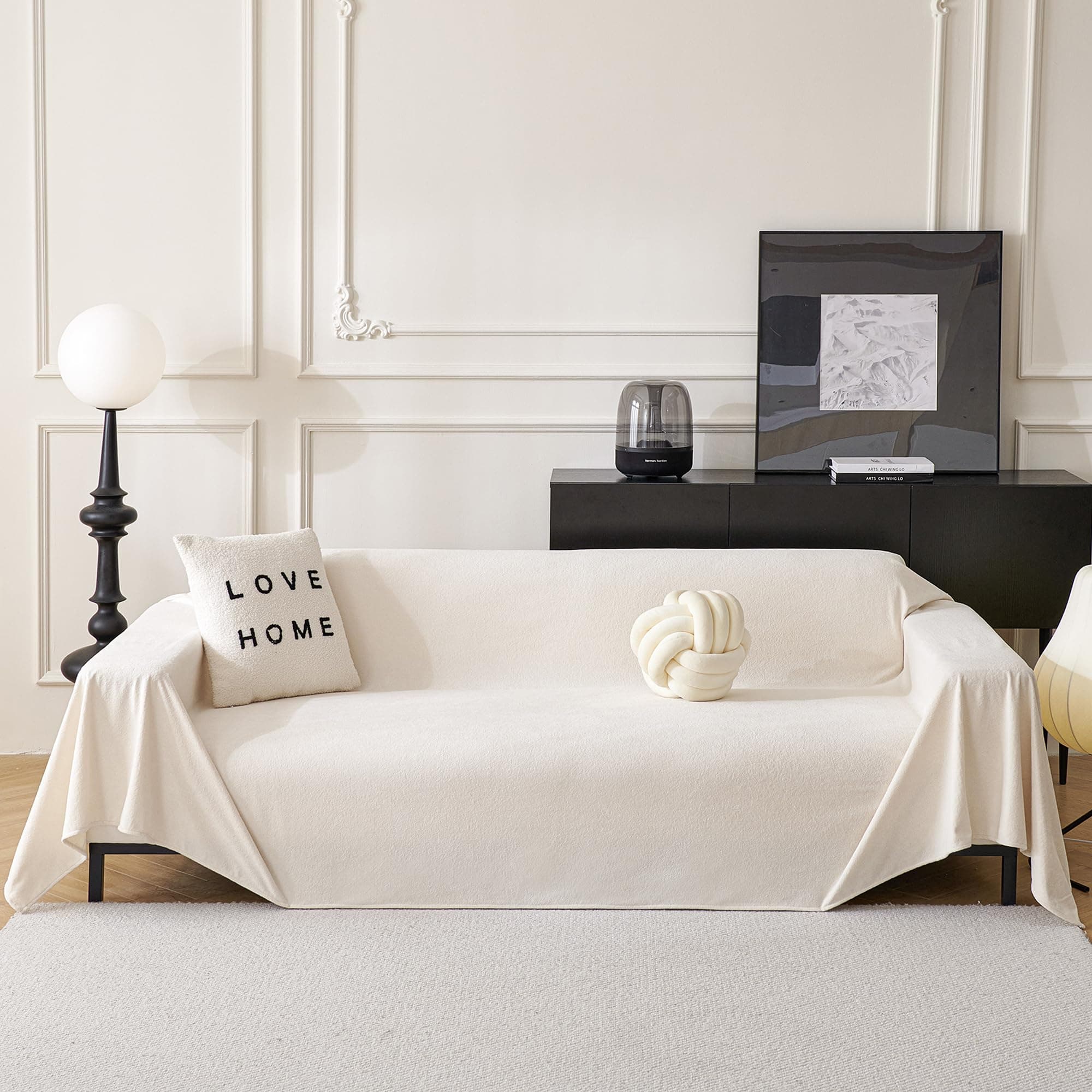 MYSKY HOME Housse de canapé, en forme de L, protection contre les rayures, pour canapé 3 places, lavable, protection de canapé, motif chat, 230 x 300 cm, blanc