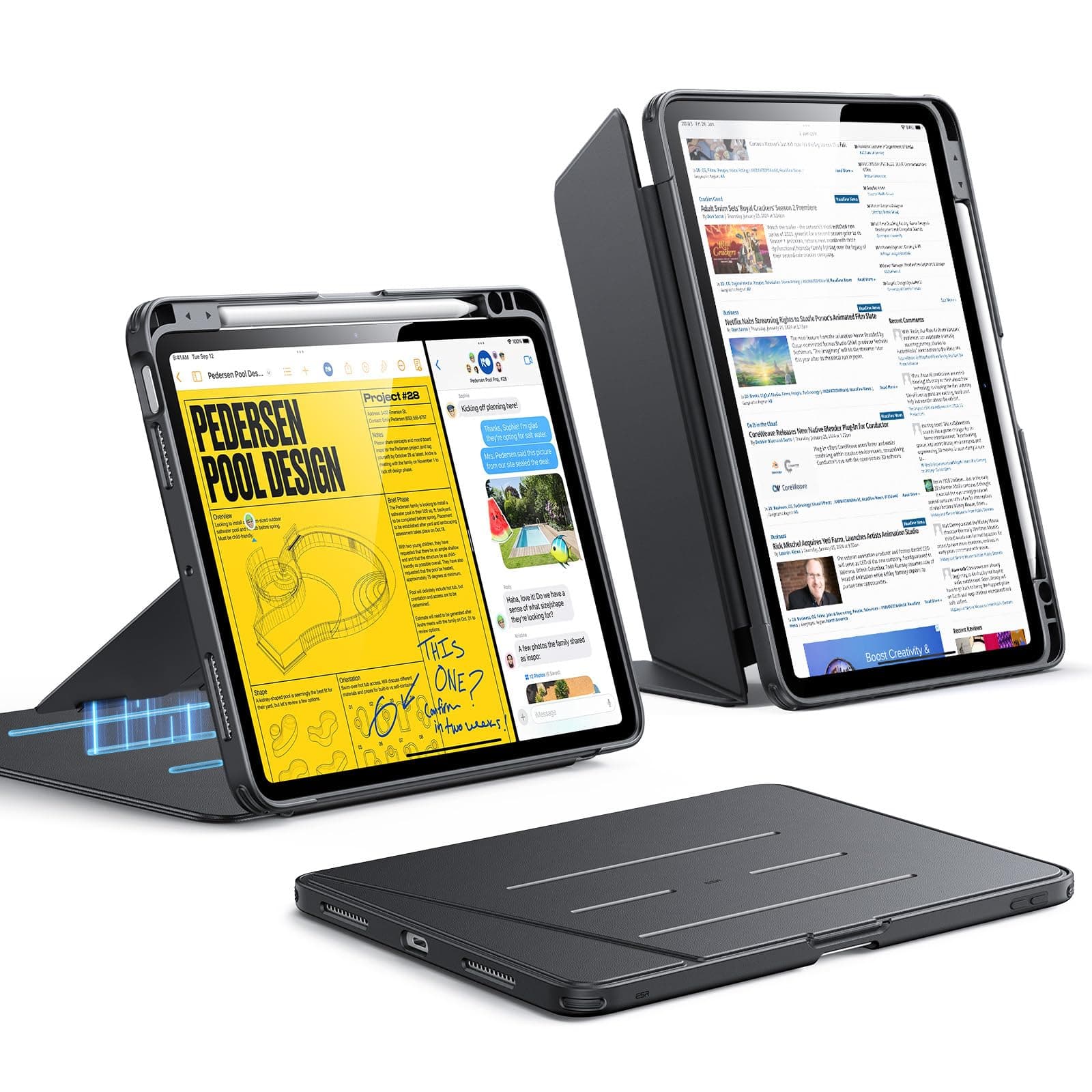 ESR iPad Air 11 Zoll Hülle M4/M3/M2 (2026/2025/2024), 4./5./6./7./8.Generation (2020/2022), Vertikale Stand mit Mehreren Standwinkeln, Ultrastabil mit Stifthalter, Flip Serie, Schwarz