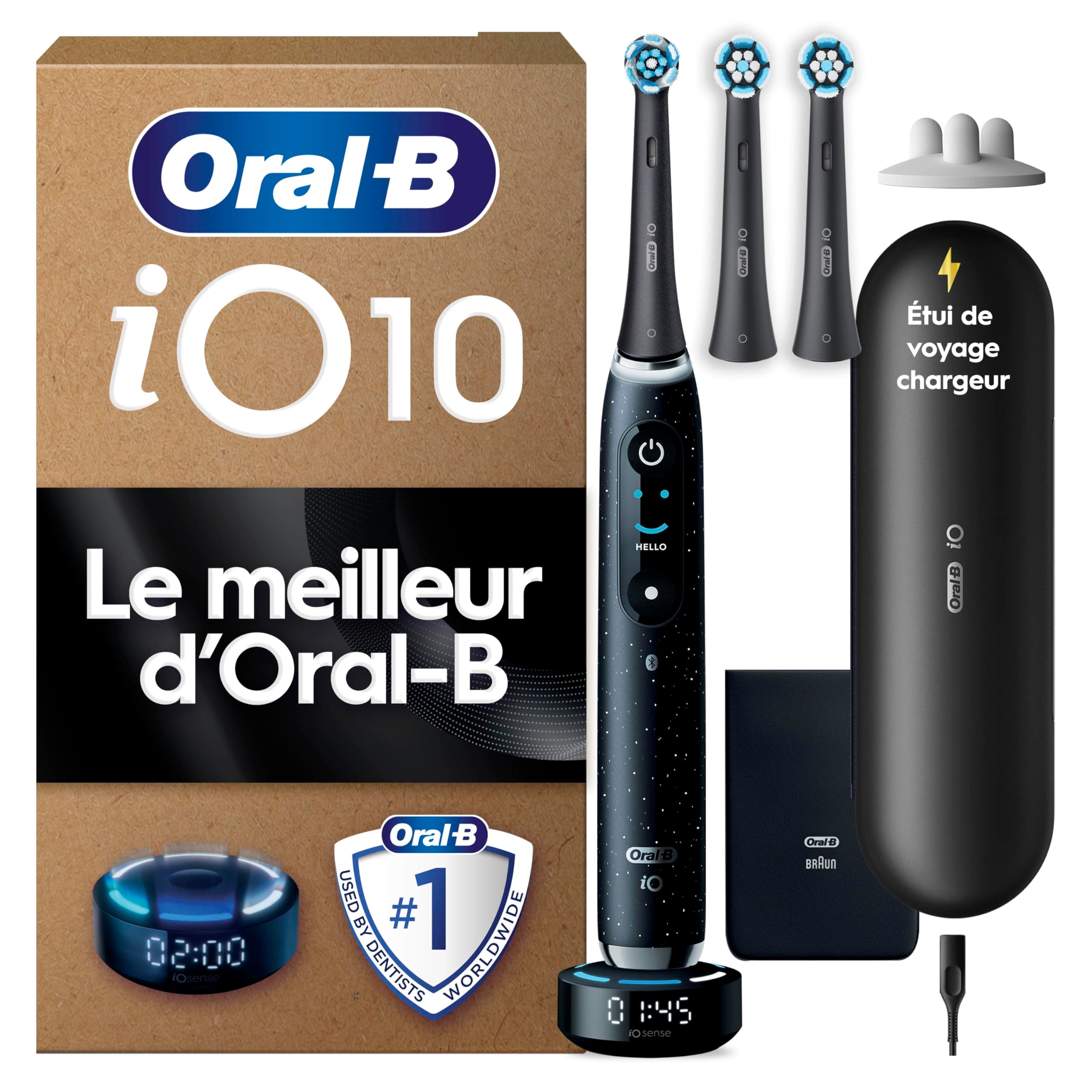 Oral-B Brosse A Dents Electrique Intelligente iO 10 Noire Édition Spéciale, 3 Brossettes, 1 Étui De Voyage Chargeur
