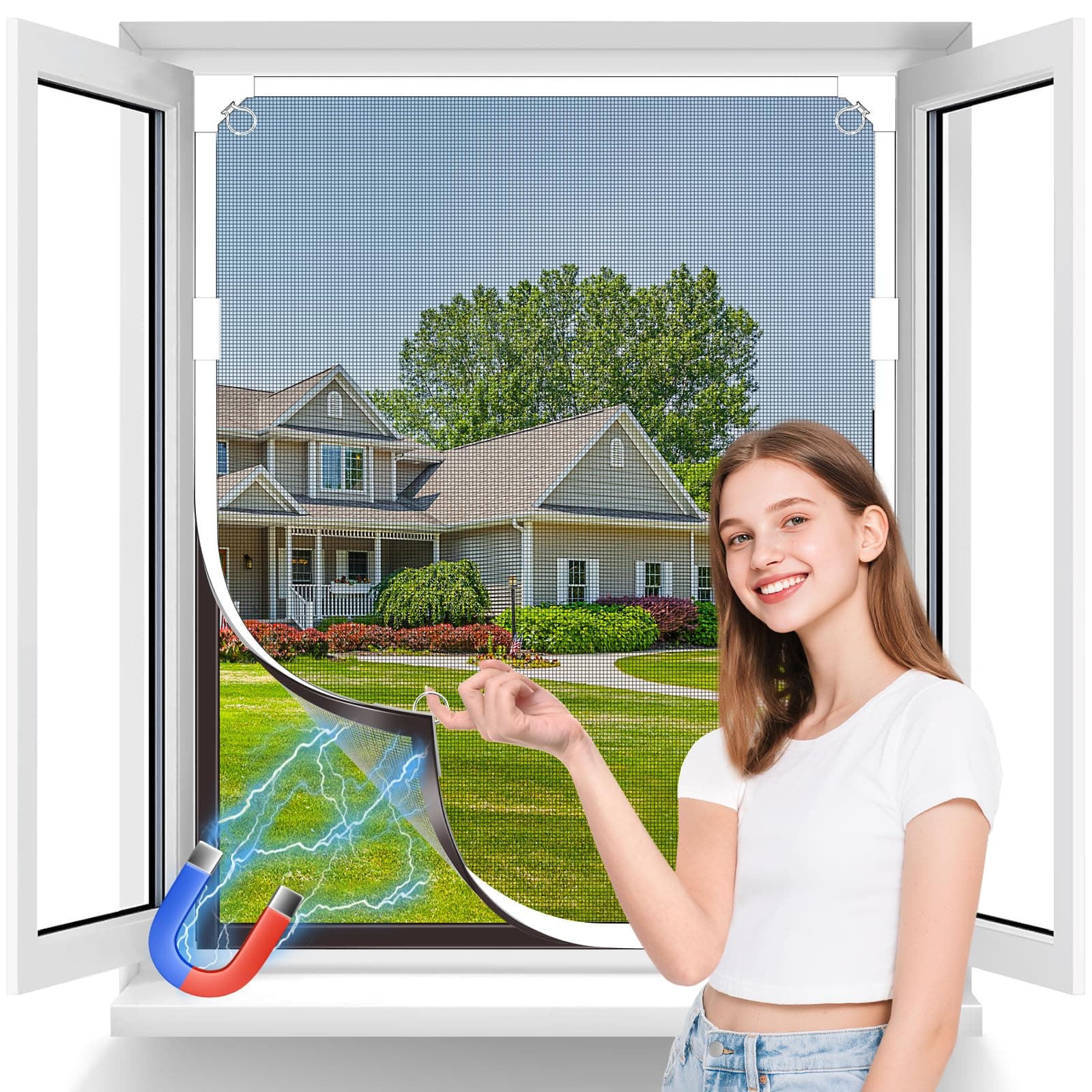 MLEJU Mosquitera Ventana Magnética, 130x130 cm Fibra de Vidrio Premium, Protección Antimosquitos, Fácil Instalación Sin Taladrar, Ajustable Mosquitera Magnetica para Ventana Correderas