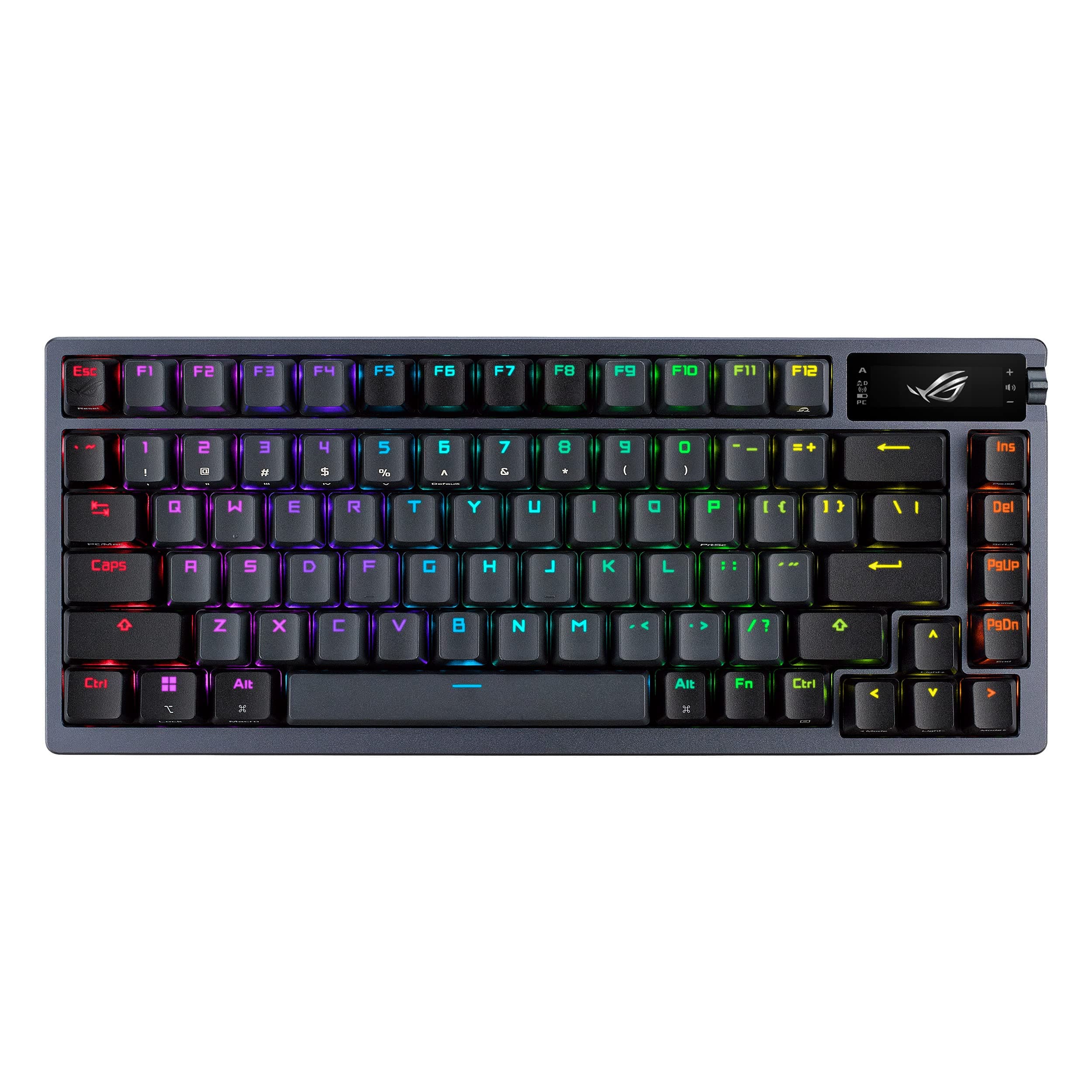 ASUS ROG Azoth - Teclado Mecanico Gaming 75%, Cubierta Metálica, Switch ROG NX Red lubricados, ABS, Kit de Lubricado, IR, BT y USB-C, Pantalla OLED, Tres Alturas y Compatible con Mac - QWERTY español