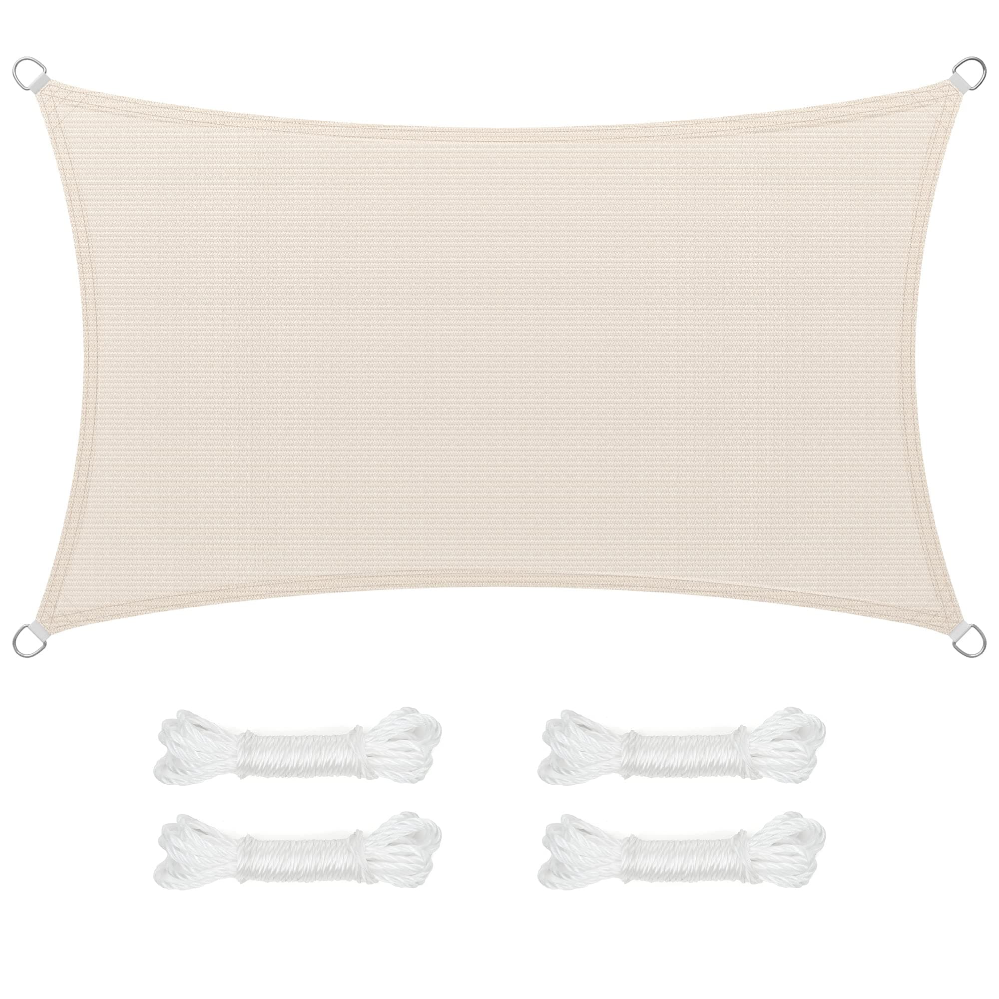 SONGMICS Tenda parasole 3x5 m, in tessuto HDPE, permeabile all'aria, per terrazza, giardino, balcone, campeggio, rettangolare, concava, corda da 2 m, beige GSS35IVV1001