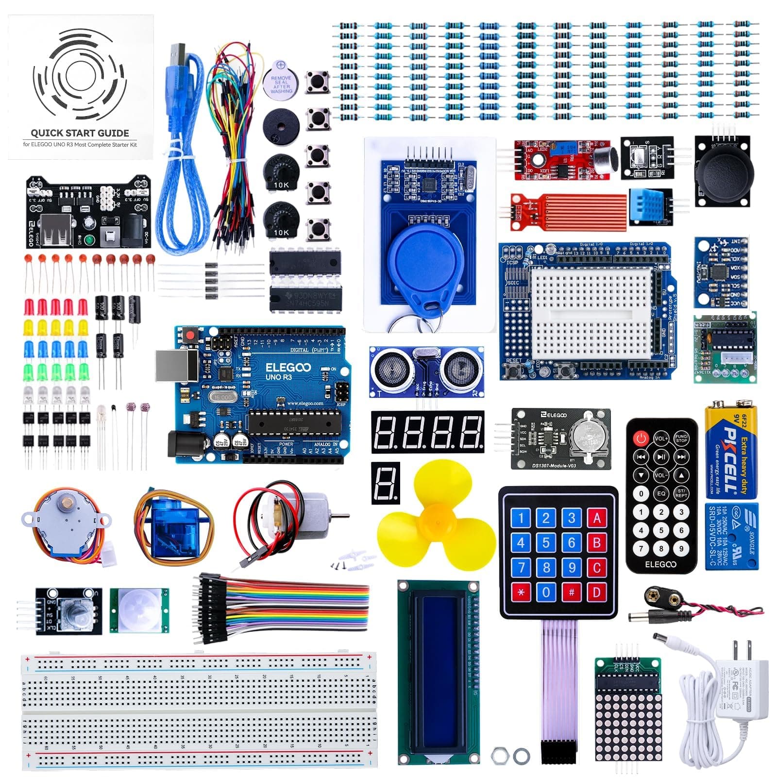 ELEGOO UNO R3 Ultimate Starter Kit, Kompatibel mit Arduino IDE Vollständigster Elektronik Projekt Baukasten mit deutschem Tutorial, UNO R3 Mikrocontroller Board und Zubehör (mehr als 200 Teile)