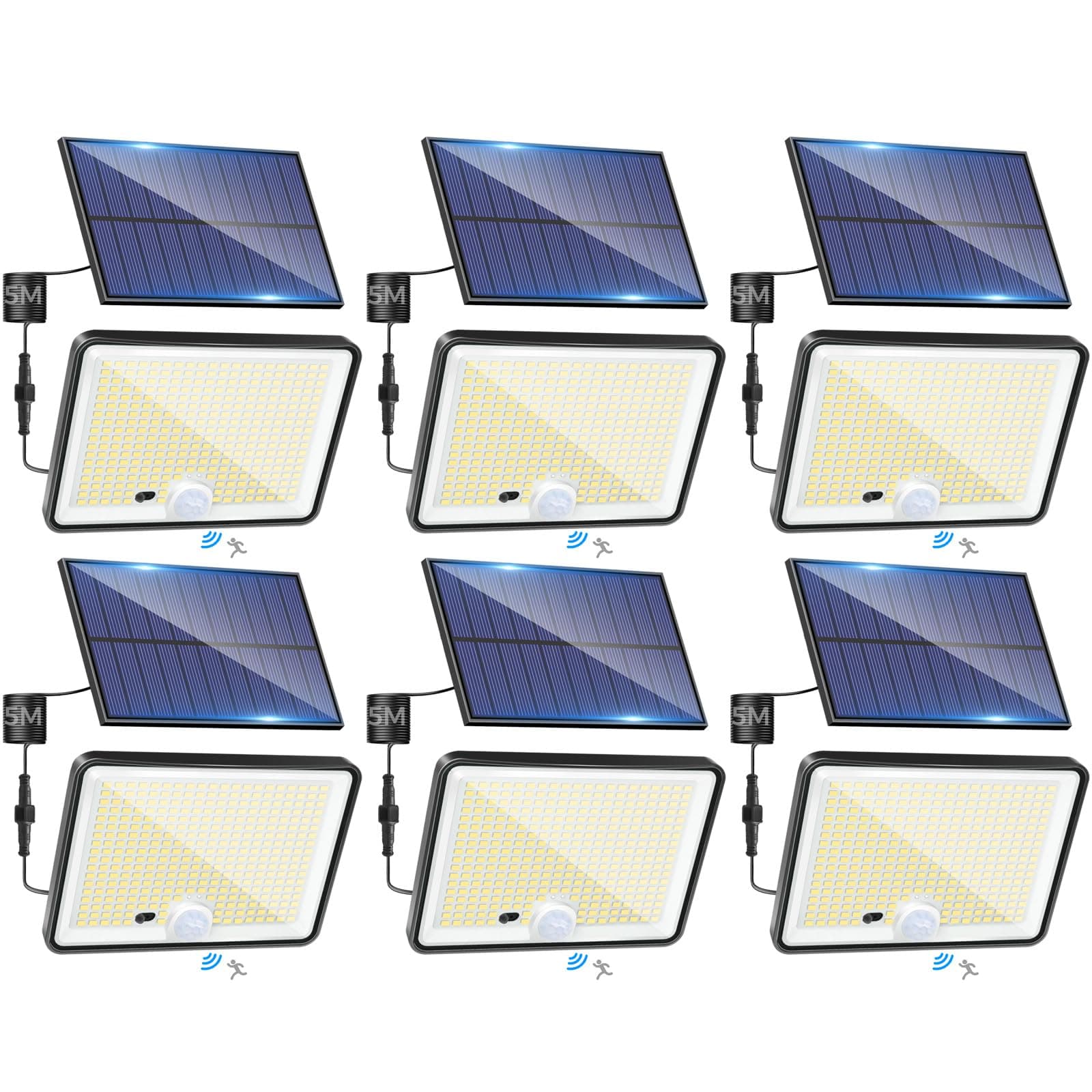LOTMOS 6 Paquete Luz Solar Exterior Jardin, 342LED/Mando a Distancia Focos Led Exterior Solares Sensor De Movimiento, IP65 Impermeable Lampara Solar, 3 Modos Luces Solares Led Jardin, Garajes