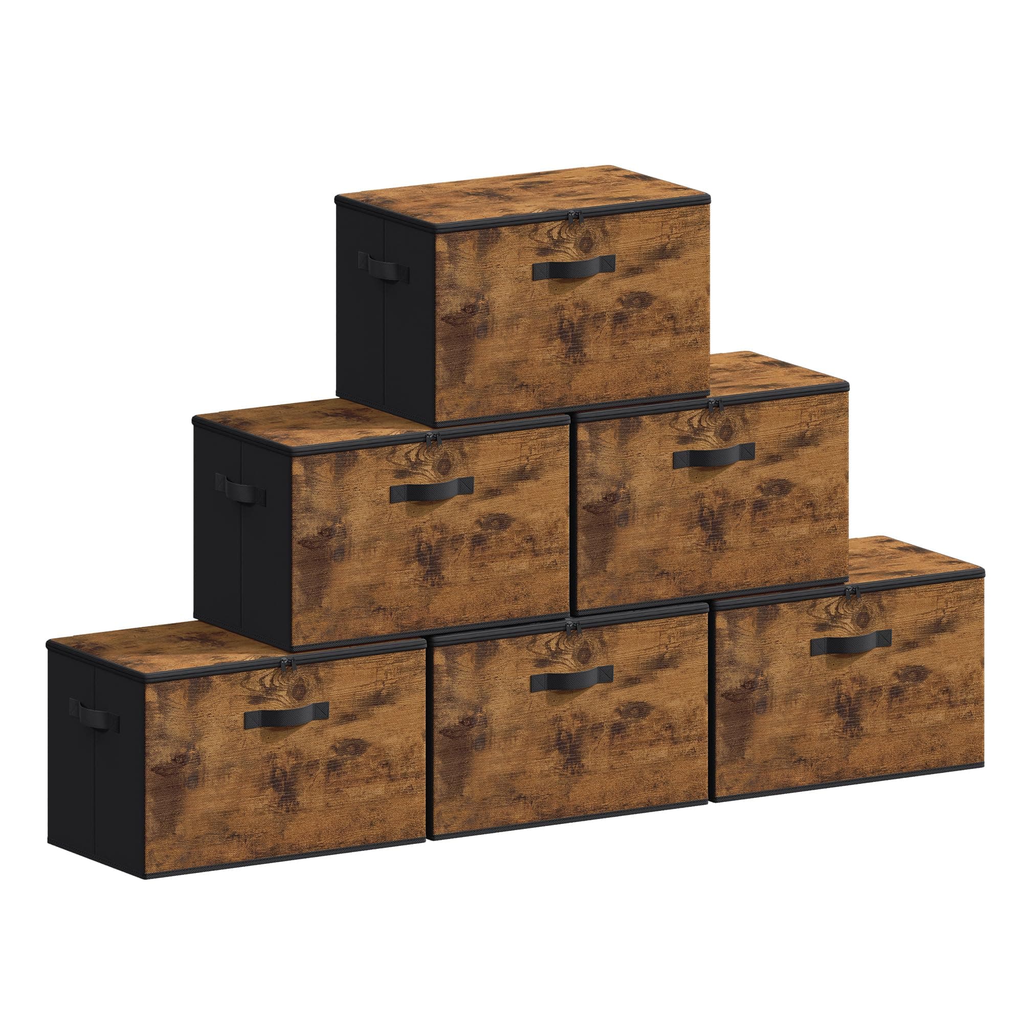 SONGMICS Aufbewahrungsbox mit Deckel, 6er Set, faltbare Stoffbox mit Griffen, Aufbewahrung für Kleidung, 40 x 30 x 25 cm, Vliesstoff, vintagebraun RYZ103BH03