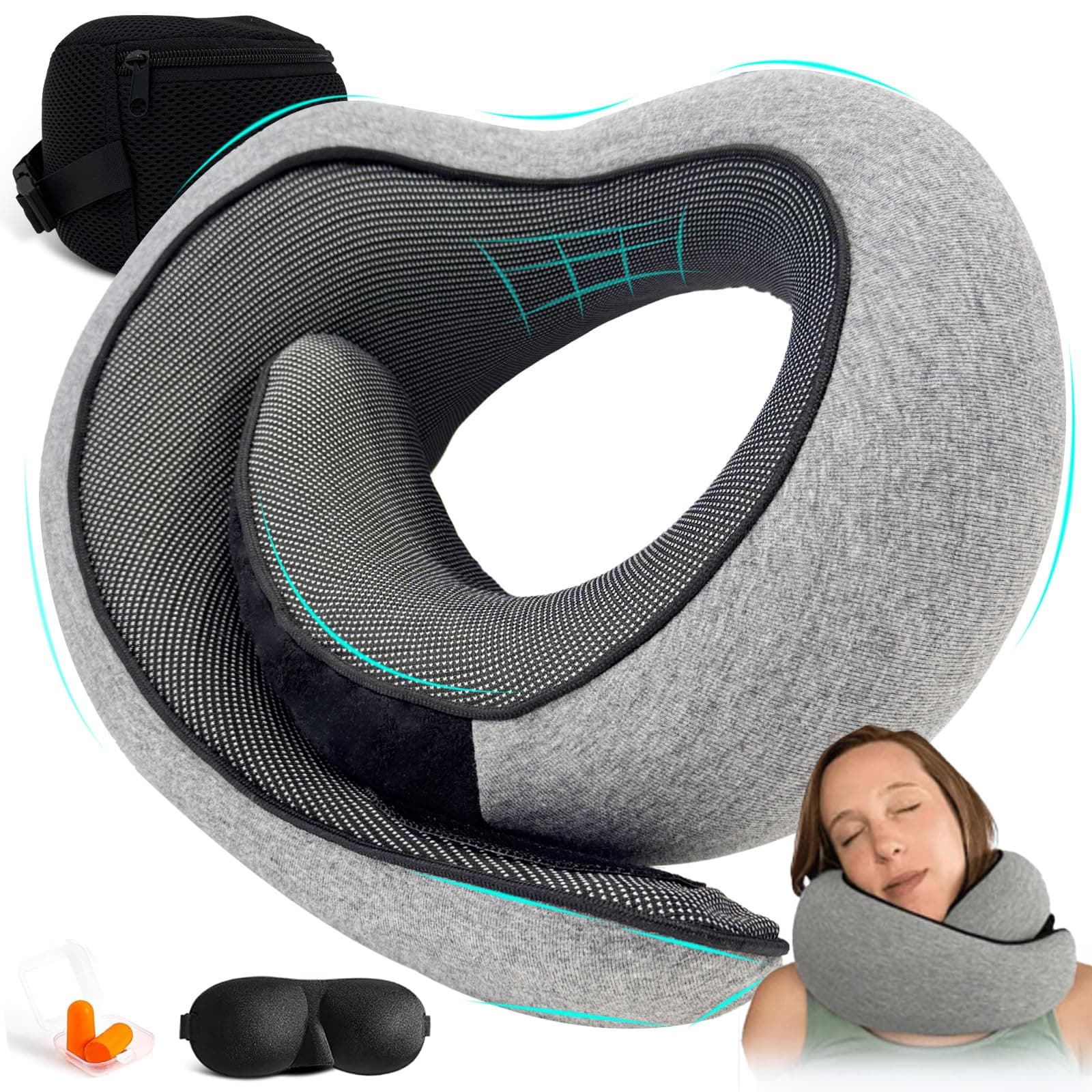 Reiteag Nomadike Oreiller De Voyage, Mousse À Mémoire De Forme 100% Pure pour Un Confort Ergonomique Ultime, Idéal pour Voyager en Avion, en Voiture