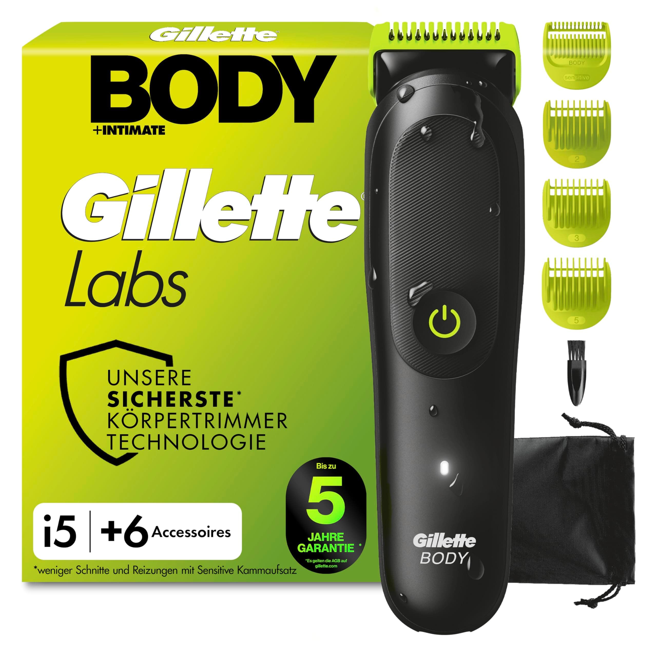 GilletteLabs i5 Body + Intimate Trimmer Herren mit SkinFirst-Technologie — Intimrasierer Mann für Körper & Intimbereich, Wasserdichte — Schwarz/Grün