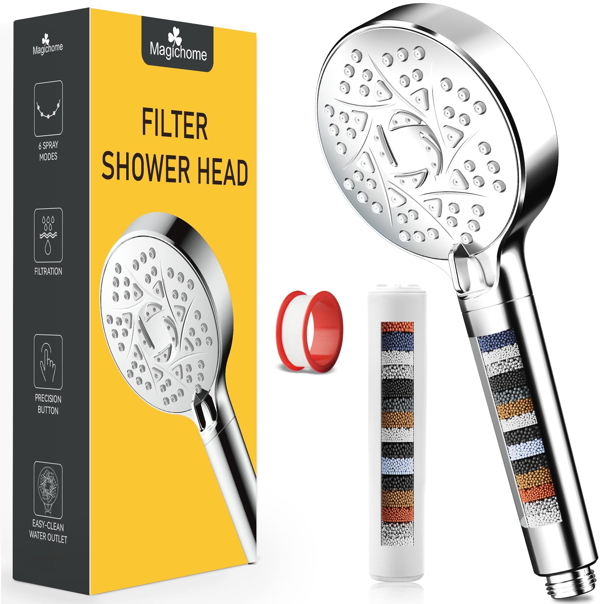 Magichome Cabezal de ducha con filtro, filtración de 20 etapas, 6 modos de rociado, ducha de mano universal de alta presión que ahorra agua y suaviza el agua dura con accesorios