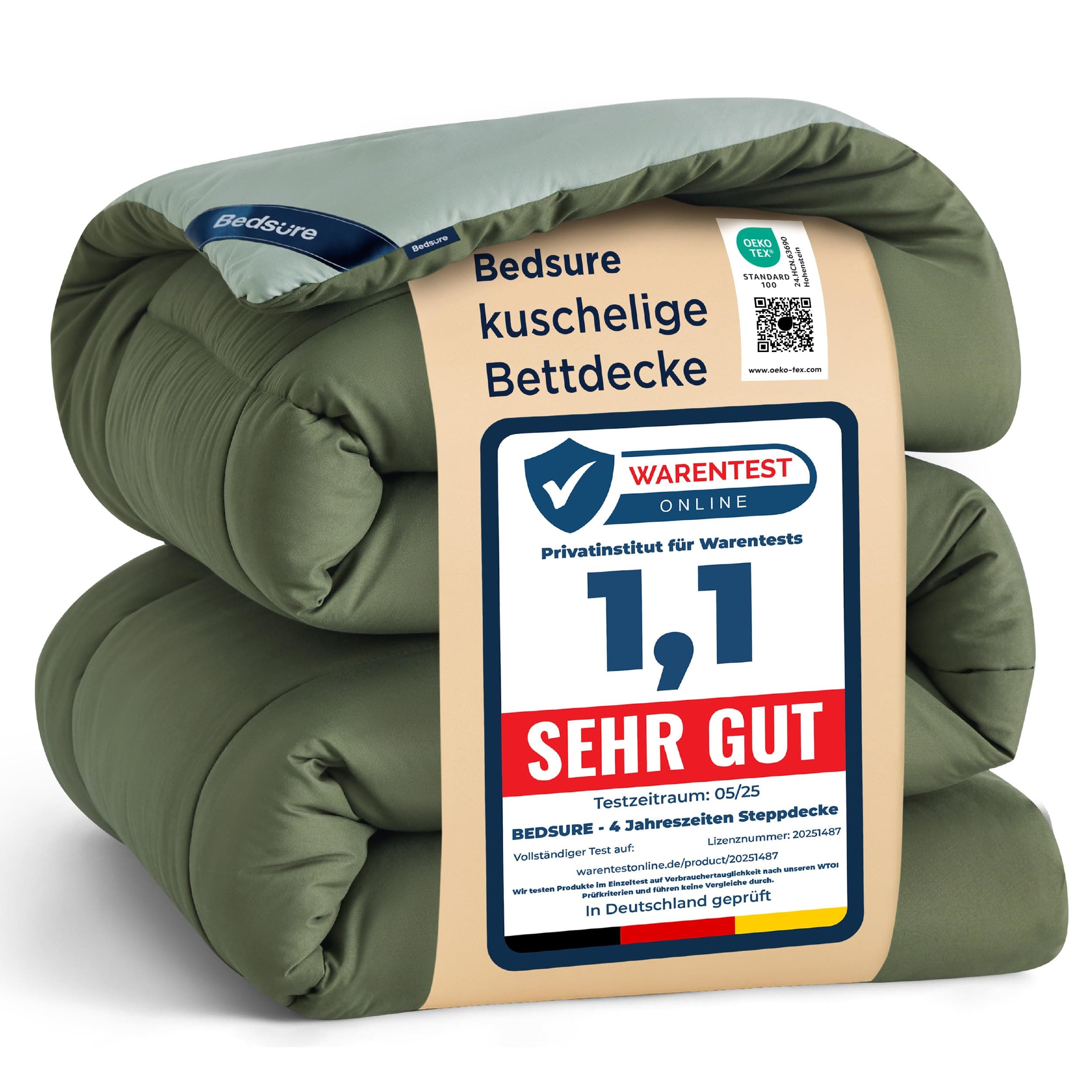BEDSURE Bettdecke Ohne Bezug 240x220 - Bettdecke 220x240 für Allergiker, Warm & Gemütlich Ganzjahresdecke 300GSM Füllung, Waschbare Duvet für 4 Jahreszeiten, Bronzegrün/Eisberggrün
