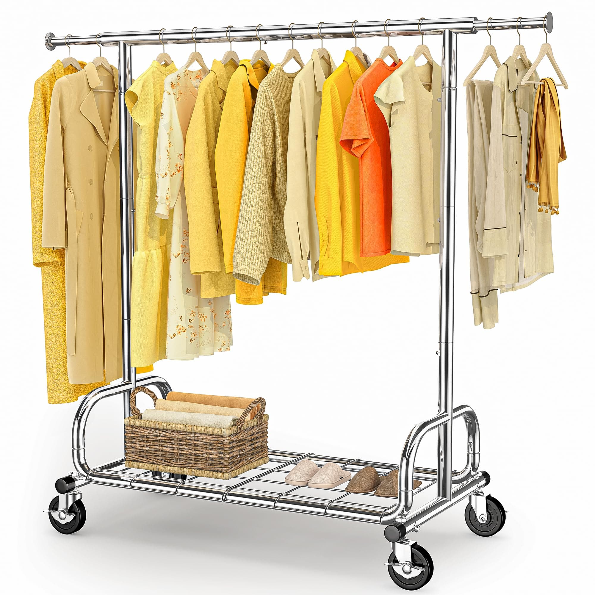 HOKEEPER Porte-manteau sur roulettes,capacité de charge de 136 kg,porte-manteau lourd,tringle à vêtements extensible pour suspendre les