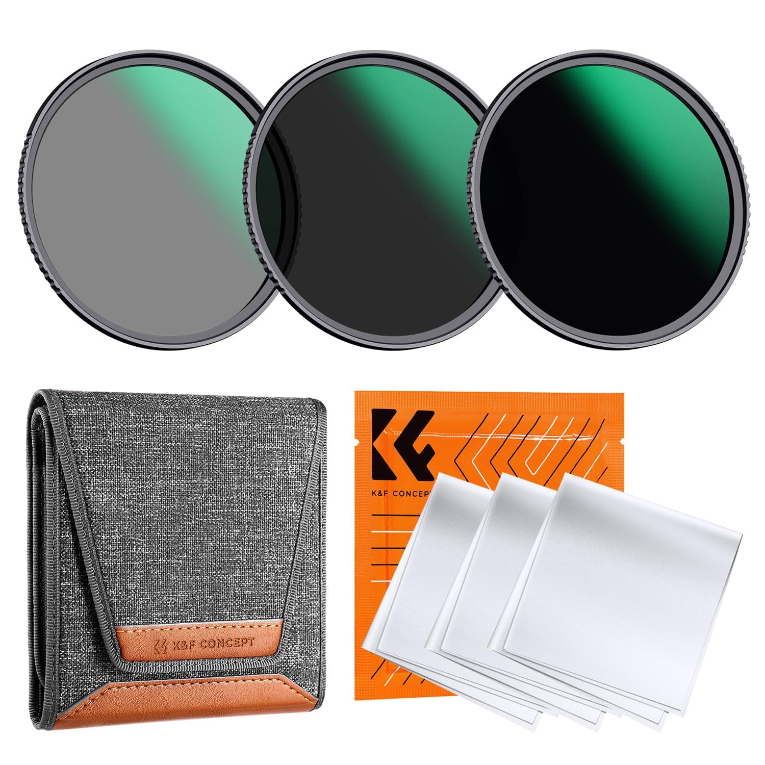K&F CONCEPT 77mm ND Filterset ND8 + ND64 + ND1000 Filter + Tasche + 3 Tücher mit Fester Neutraldichte 3/6/10 Blendenstufen, Nanobeschichtung, HD, wasserdicht (Nano Dazzle-Serie)