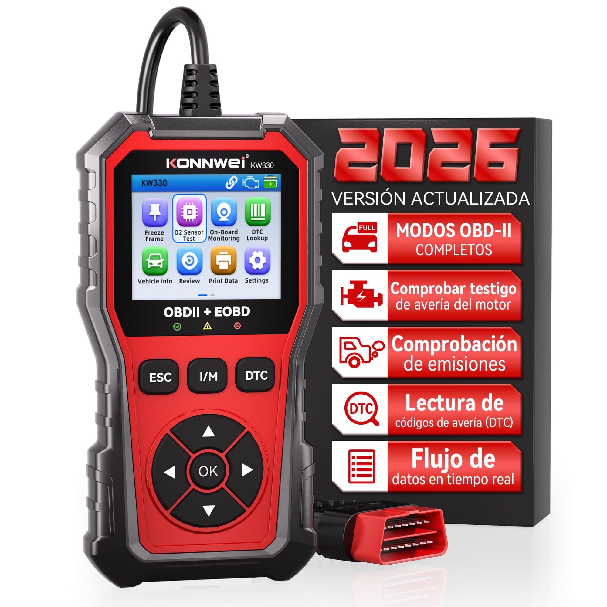 Dispositivo de diagnóstico OBD2, dispositivo de lectura universal para todos los vehículos OBDII después de 1996, lector de errores para todos los coches con funciones OBDII completas, adecuado para
