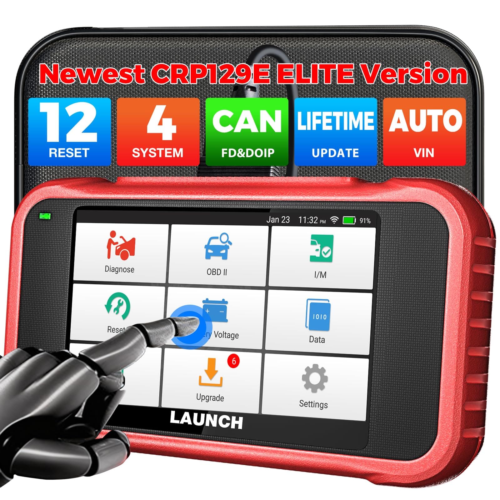 LAUNCH CRP129E V3.0 obd2 Diagnosegerät Auto,KFZ-Codeleser EOBD Tester für ABS/SRS/Motor/Getriebe mit 12 Reset Service für DPF,Öl,EPB,SAS,TPMS,BMS,Drosselklappe regulieren,Injektor Codierung