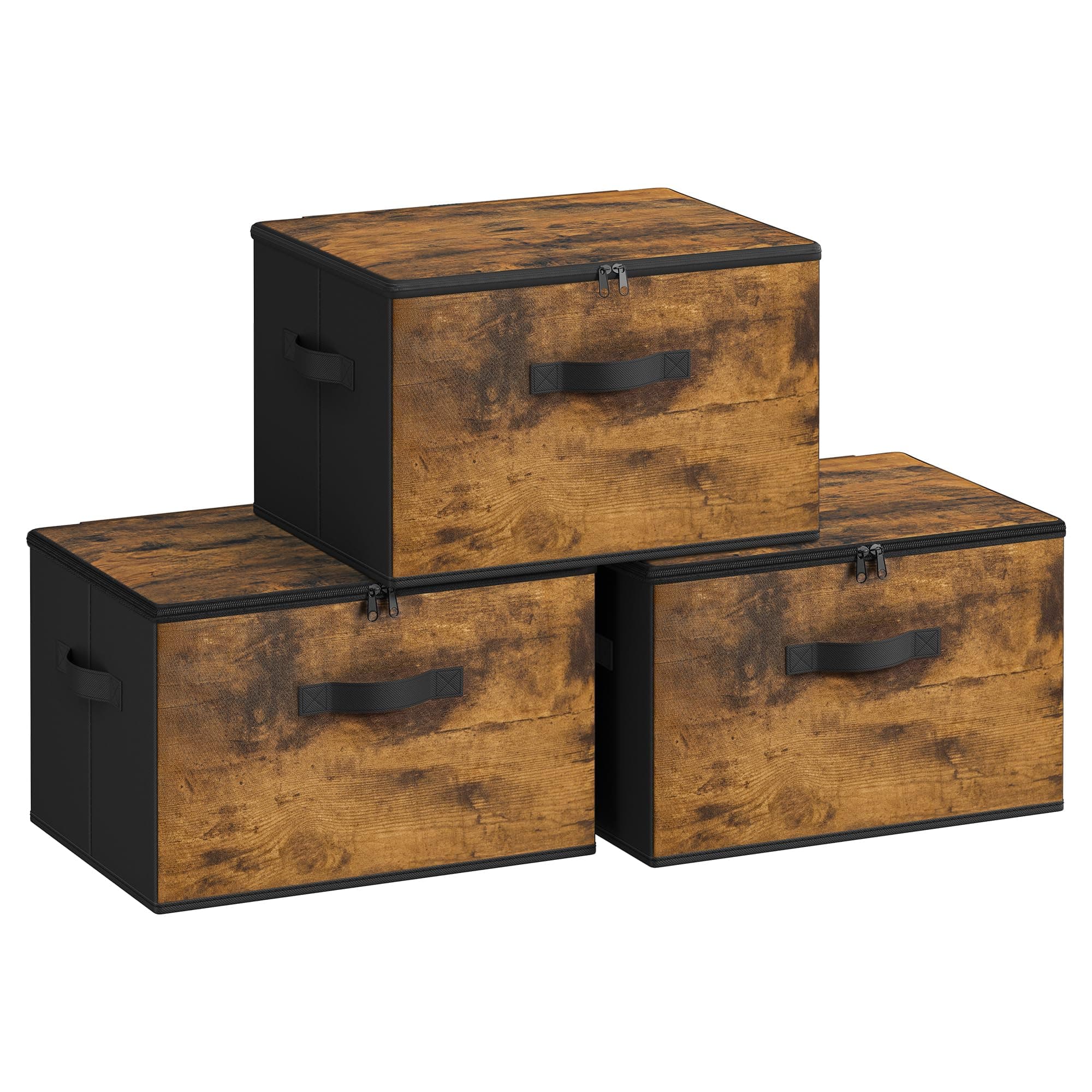 SONGMICS Aufbewahrungsbox mit Deckel, faltbare Stoffbox mit Griffen, Aufbewahrung für Kleidung, Vliesstoff, 3er Set, 40 x 30 x 25 cm, vintagebraun RYZ103B01