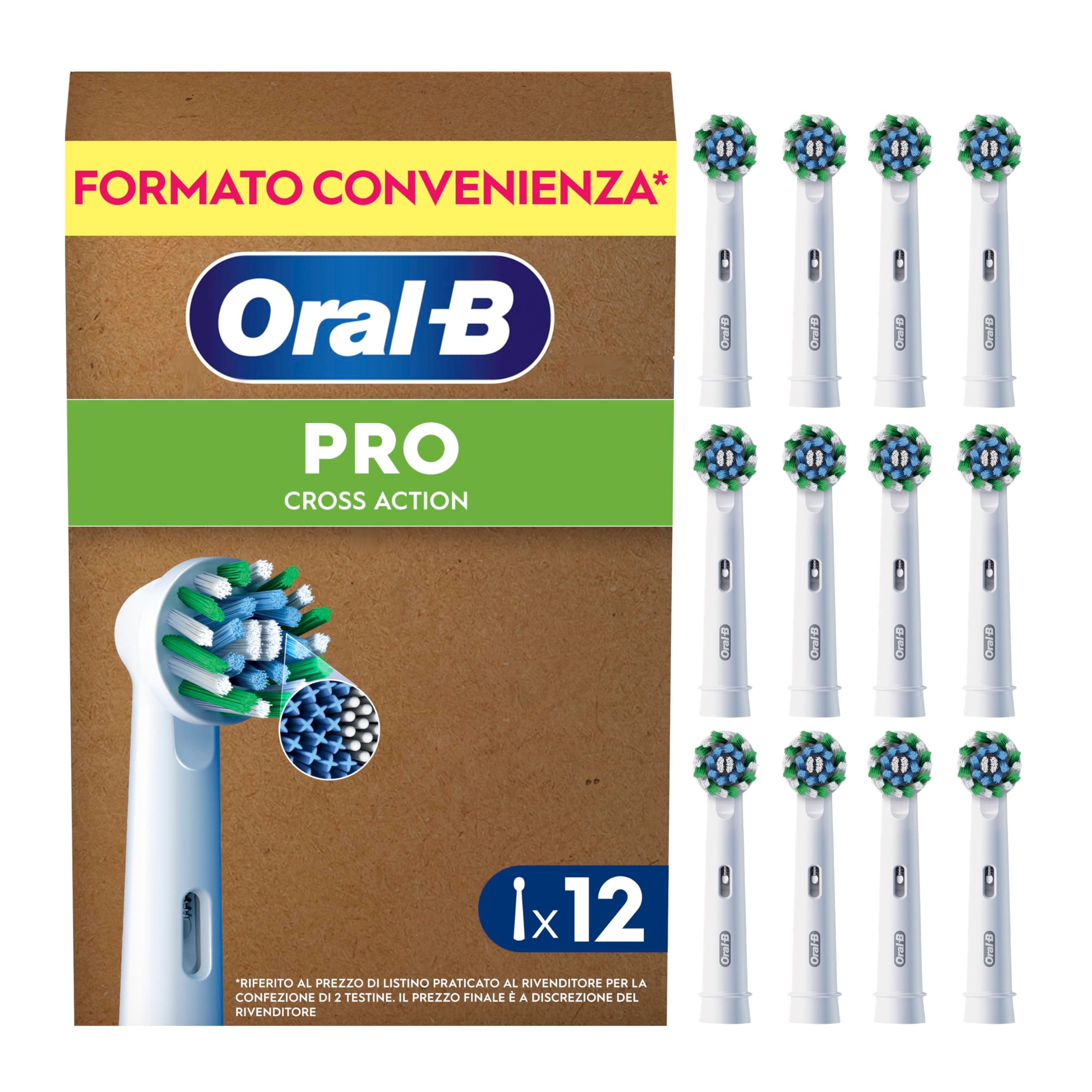 Oral-B Testine di Ricambio Pro, Cross Action, Bianche, 12 Ricambi - 12 Testine di Ricambio per Spazzolino Elettrico, Autentiche, Setole Angolate che si Adattano a ogni Dente per una Pulizia Profonda