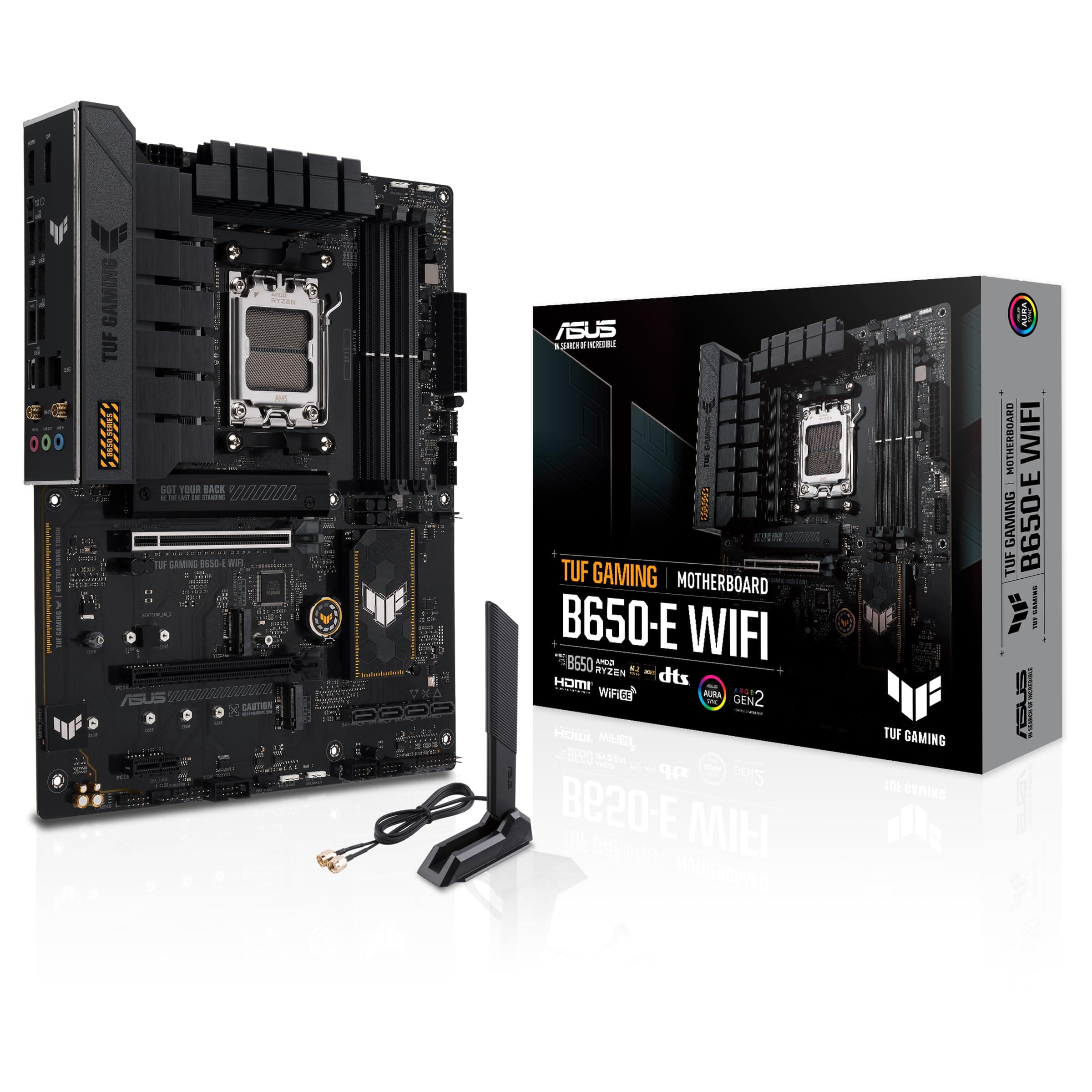ASUS TUF GAMING B650-E WIFI - Placa base ATX AMD B650 Ryzen AM5 (VRM de 8+2 fases, PCIe 5.0, M.2, PCIe 5.0, Ethernet 2,5 Gb, Wi-Fi 6E, HDMI, DP, USB Tipo-C, cancelación de ruido AI, Aura Sync RGB)