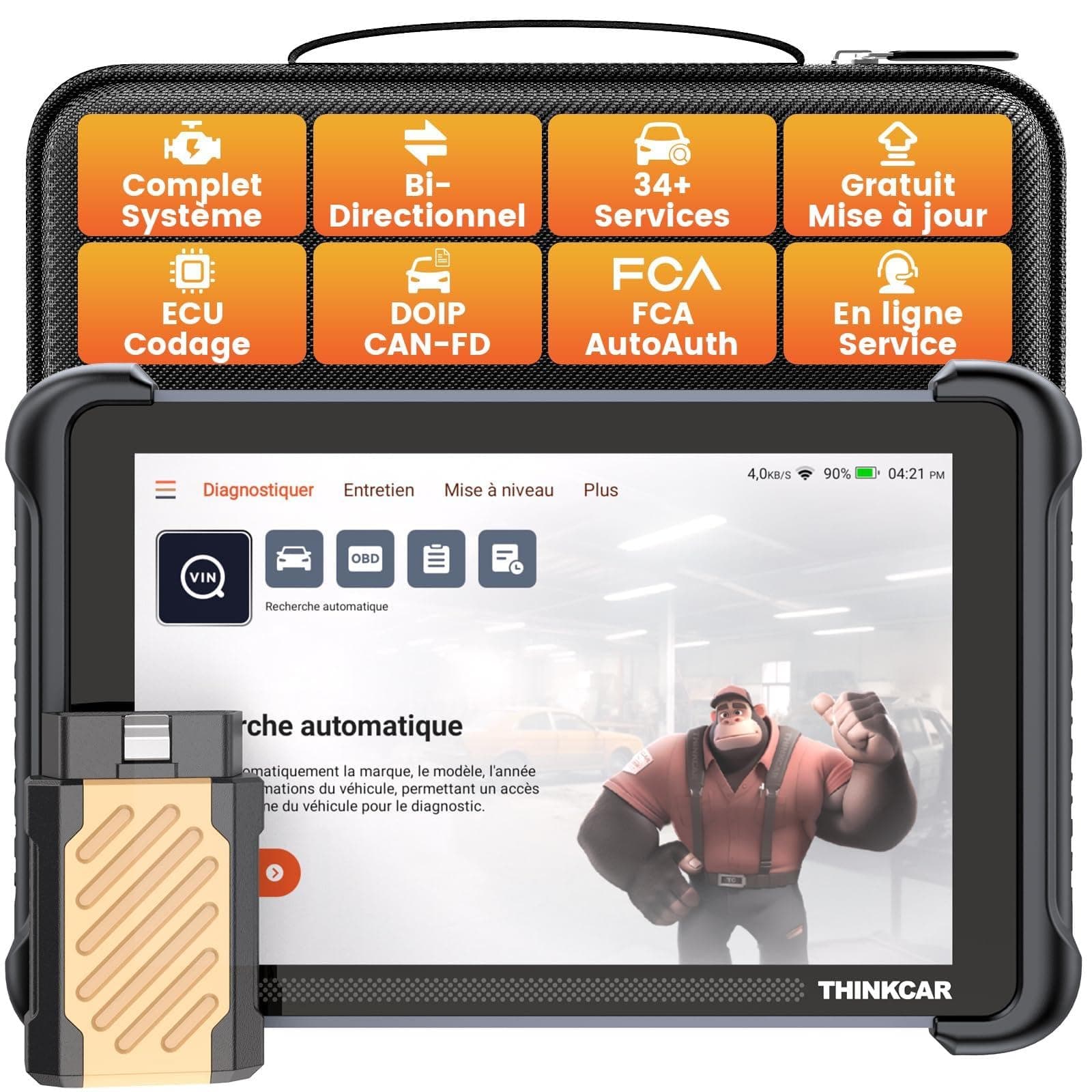thinkcar 689BT Valise Diagnostic Auto,Avancé Système Complet，AI Intelligent | AI Intelligent,Diagnostic Avancé Système Complet,Bi-directionnel, Codage ECU,34+ Réinit., CANFD & DOIP & FCA, Gratuit à Vie